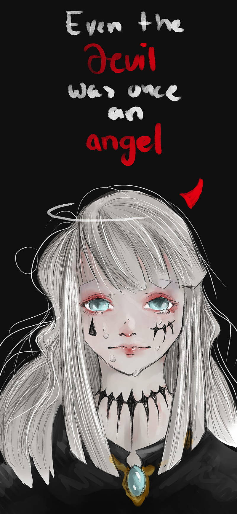 Sad Demon Girl, silver hair, halo, HD Phone Wallpaper