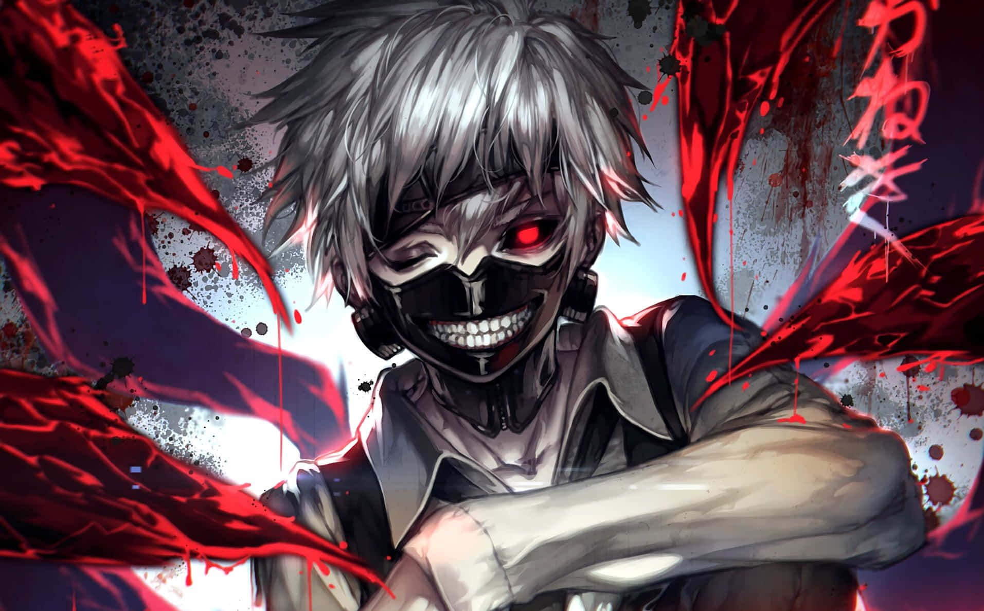 anime character, silver hair, skull mask, HD Desktop Wallpaper