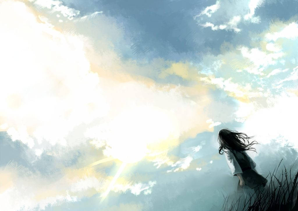 sky, girl, flowing hair, SD Desktop Wallpaper