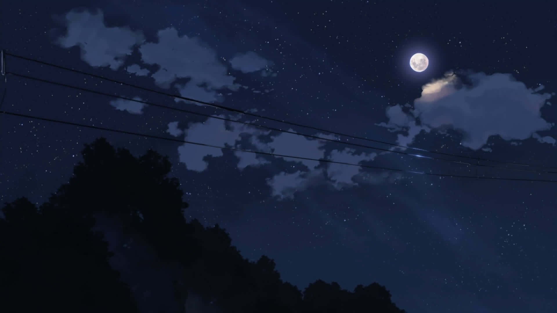 Night, Anime Sky, electrical cables, Full HD Desktop Wallpaper