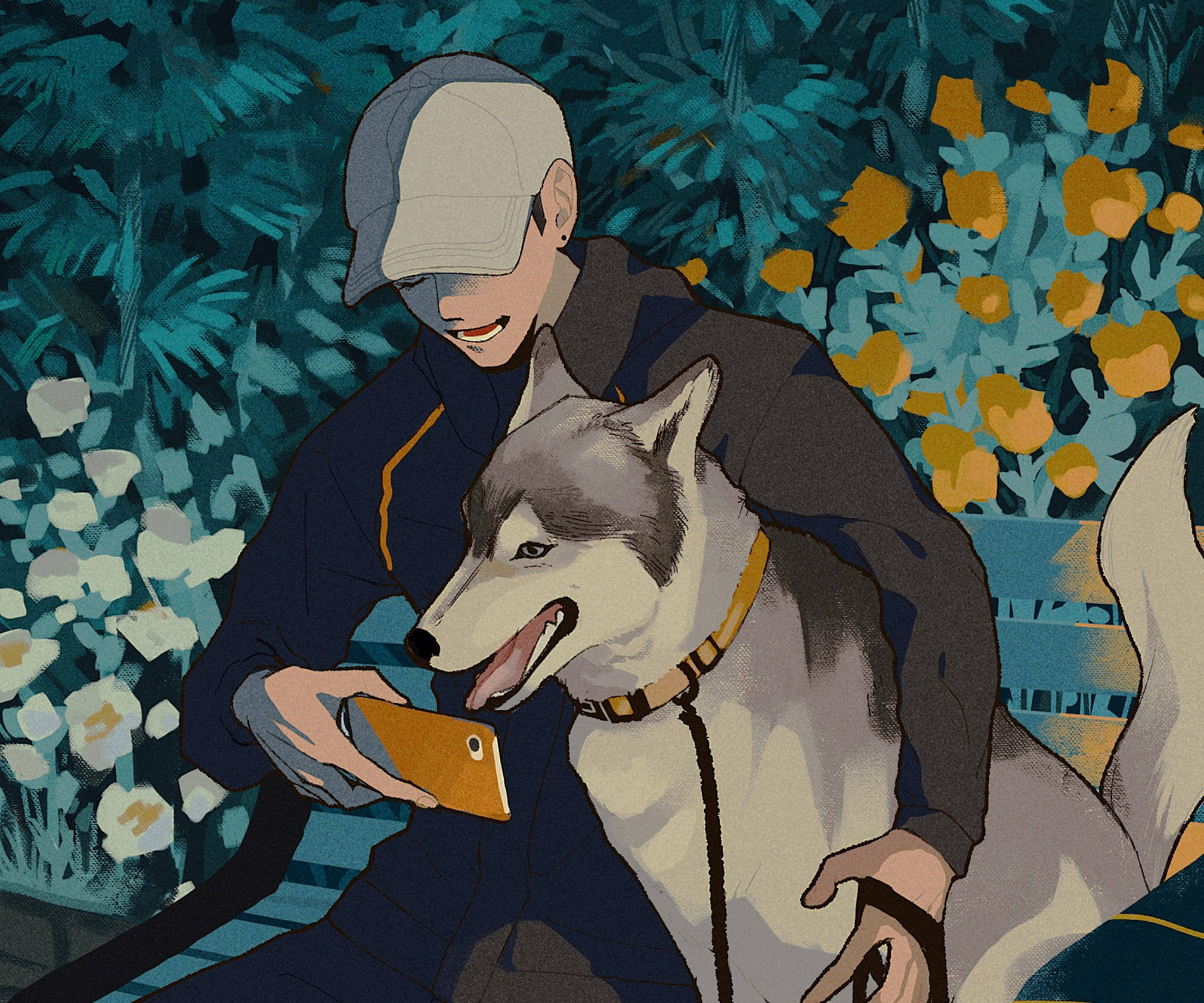 boy, anime dog, husky, Full HD Desktop Wallpaper
