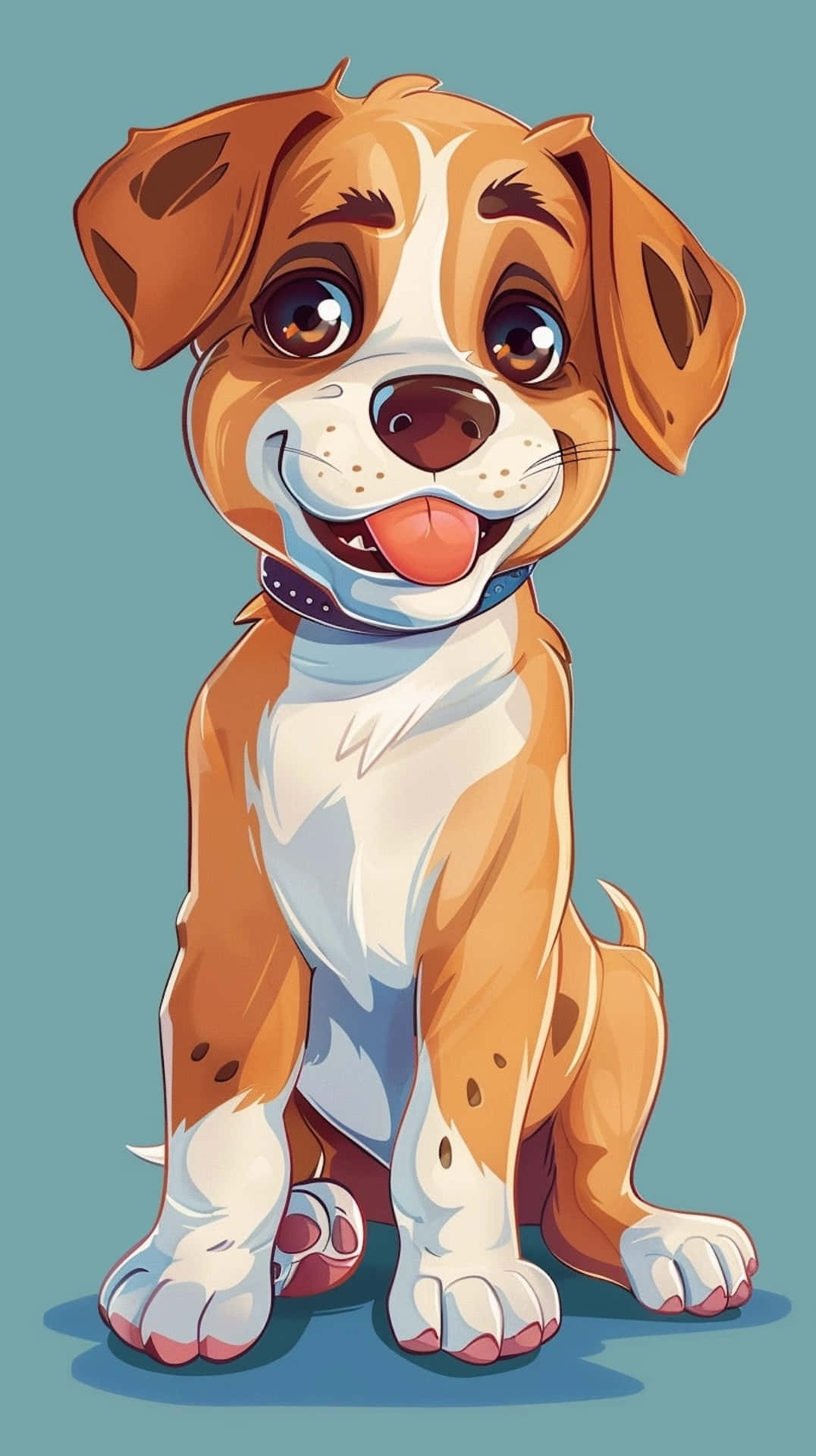 anime puppy, brown and white fur, tongue out, Full HD Phone Wallpaper