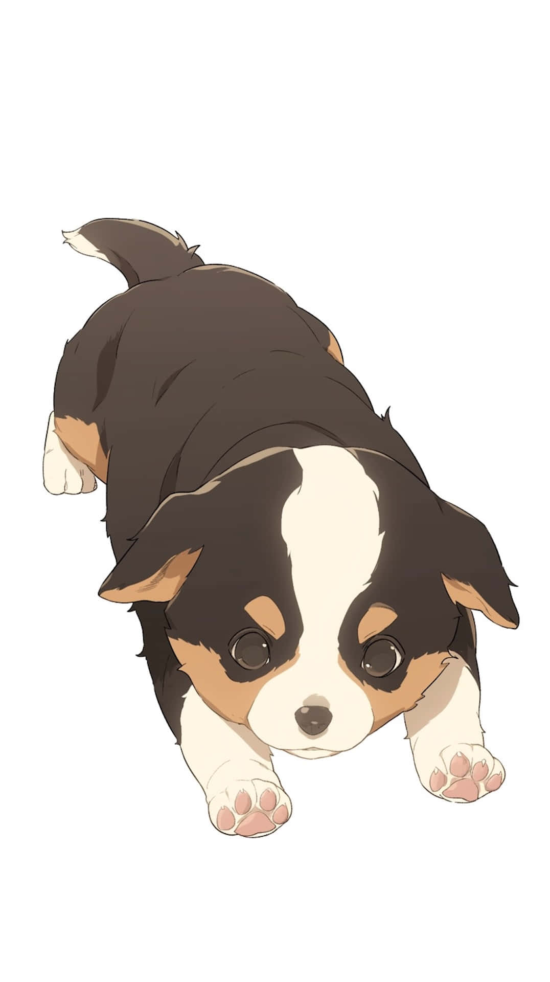 anime-style puppy, brown white and tan fur, big round eyes, Full HD Phone Wallpaper