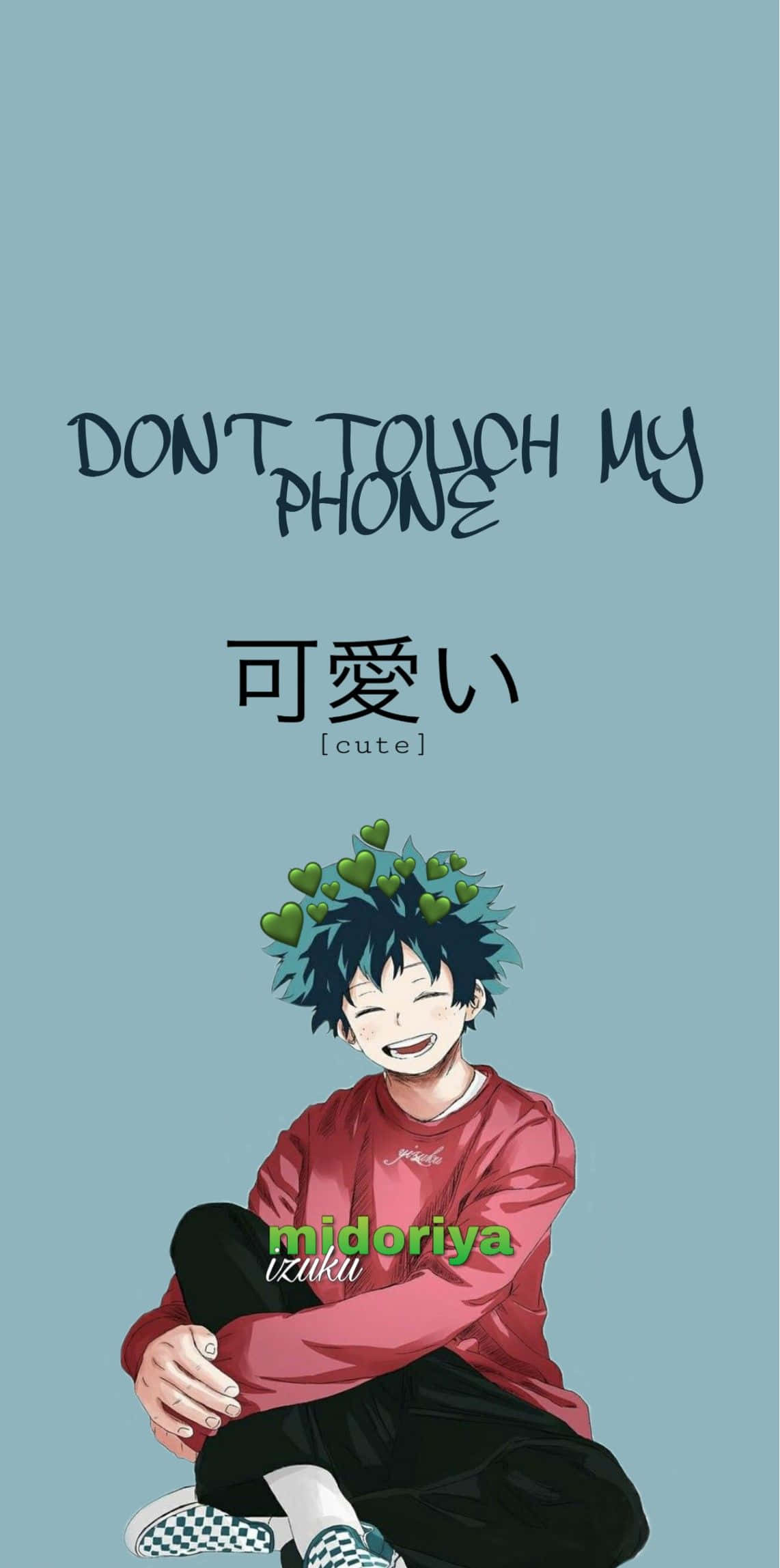 Anime Dont Touch My Phone, spiky blue hair, green heart-shaped leaves, Full HD Phone Wallpaper