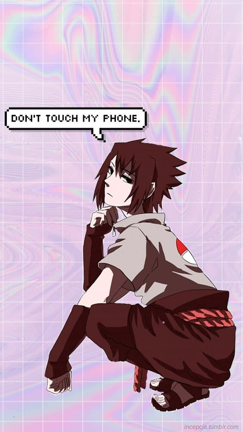 Anime Dont Touch My Phone, brown hair, glitchy pastel background, HD Phone Wallpaper