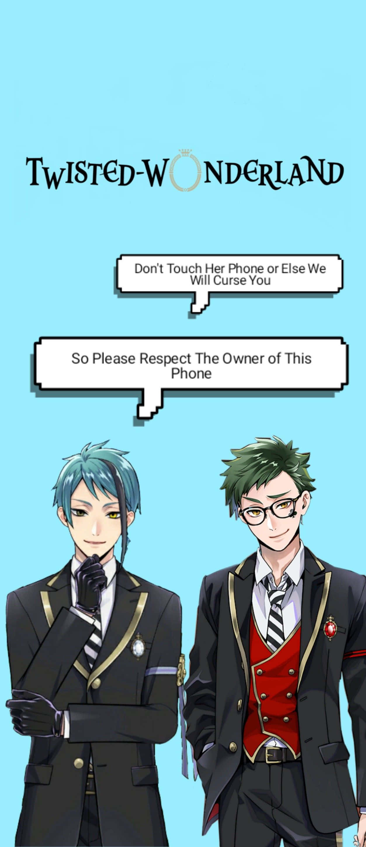 Anime Dont Touch My Phone, school uniforms, light blue background, 2K Phone Wallpaper