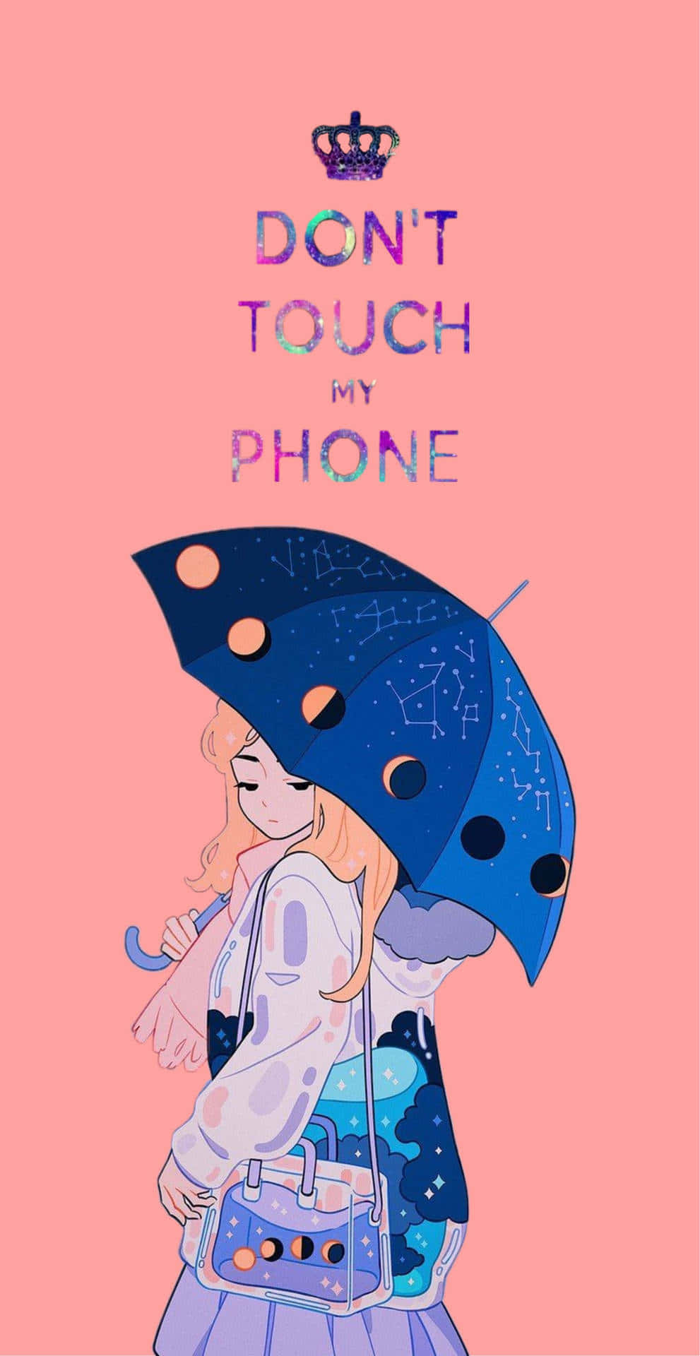 Anime Dont Touch My Phone, blonde hair, starry blue umbrella, Full HD Phone Wallpaper