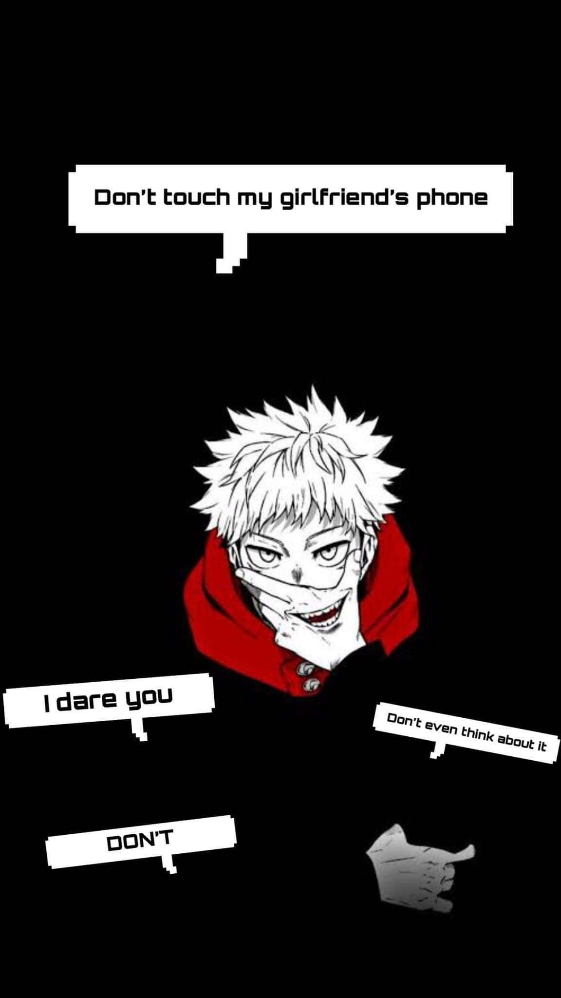 Anime Dont Touch My Phone, fierce anime boy, red hoodie, Full HD Phone Wallpaper