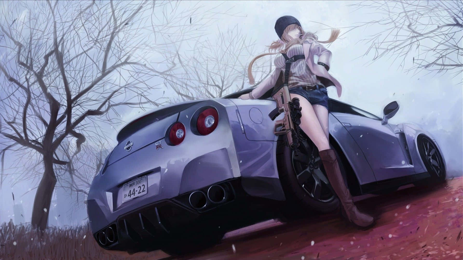 anime drift, blonde anime girl, beanie, Full HD Desktop Wallpaper