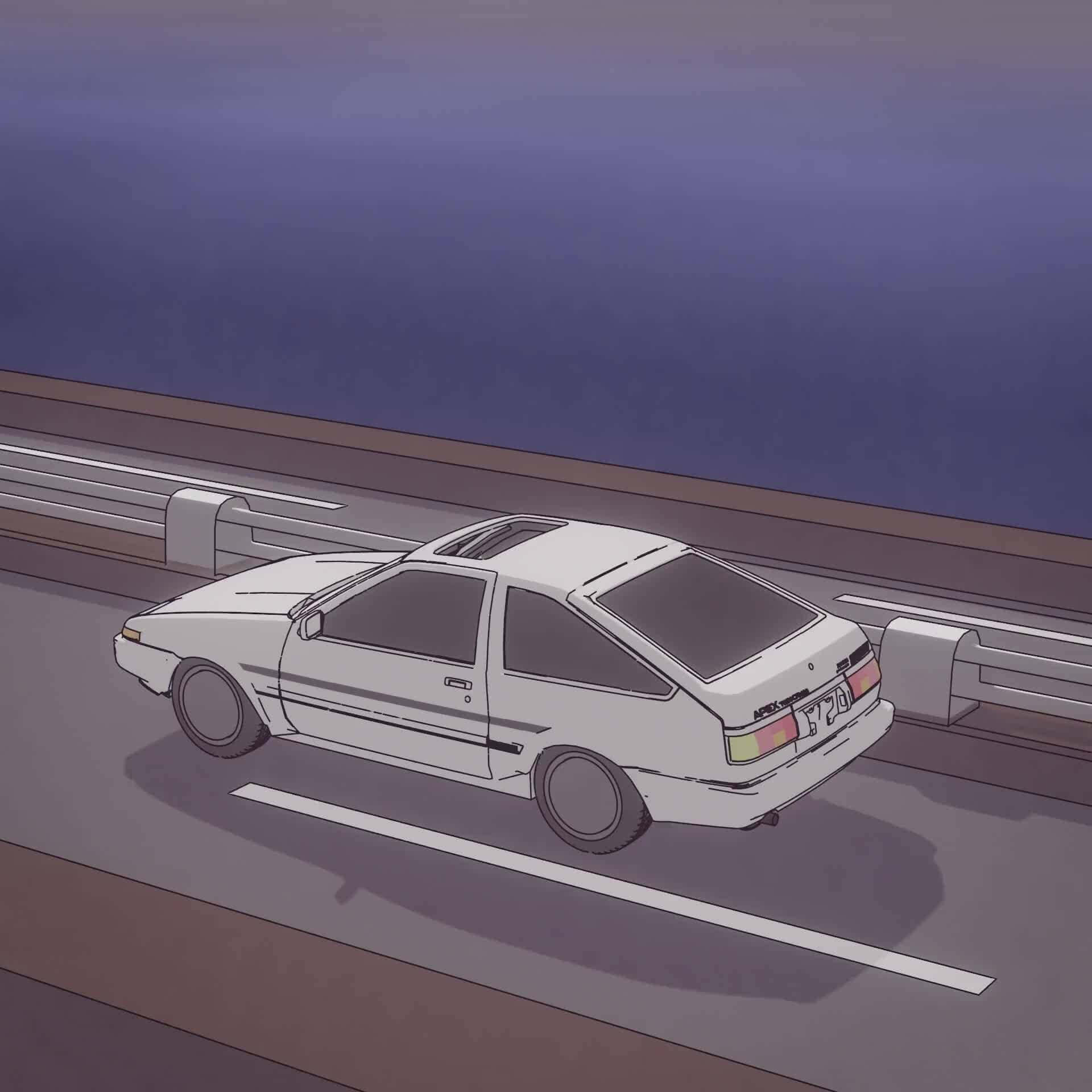 Anime Drift, white sports car, highway, Full HD Desktop Wallpaper