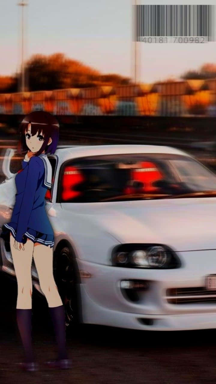 Anime Drift, girl, white sports car, HD Phone Wallpaper