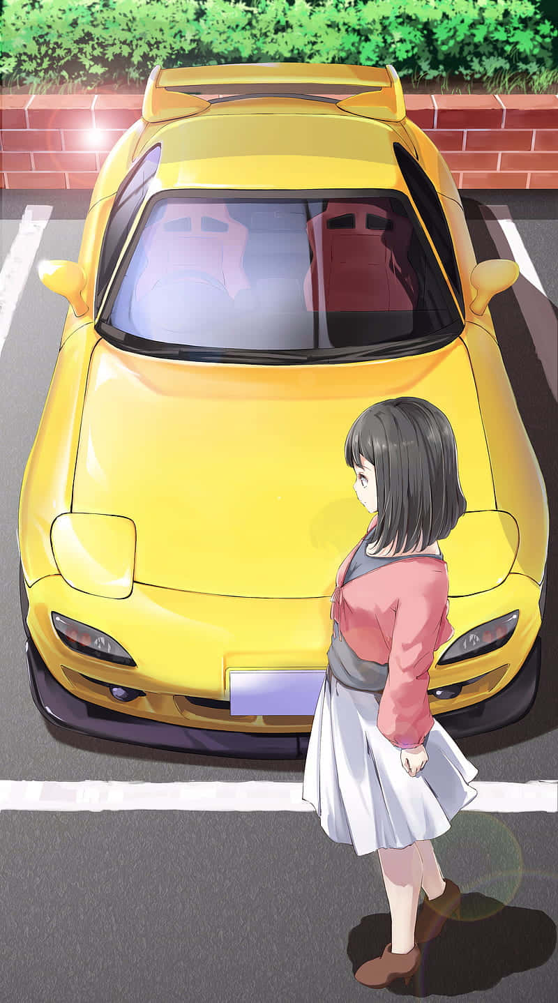 Anime Drift, pink jacket, bright yellow sports car, HD Phone Wallpaper