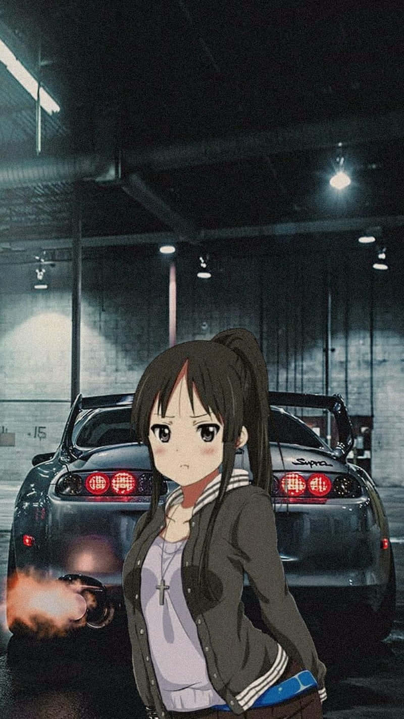 Anime Drift, girl, black sports car, HD Phone Wallpaper