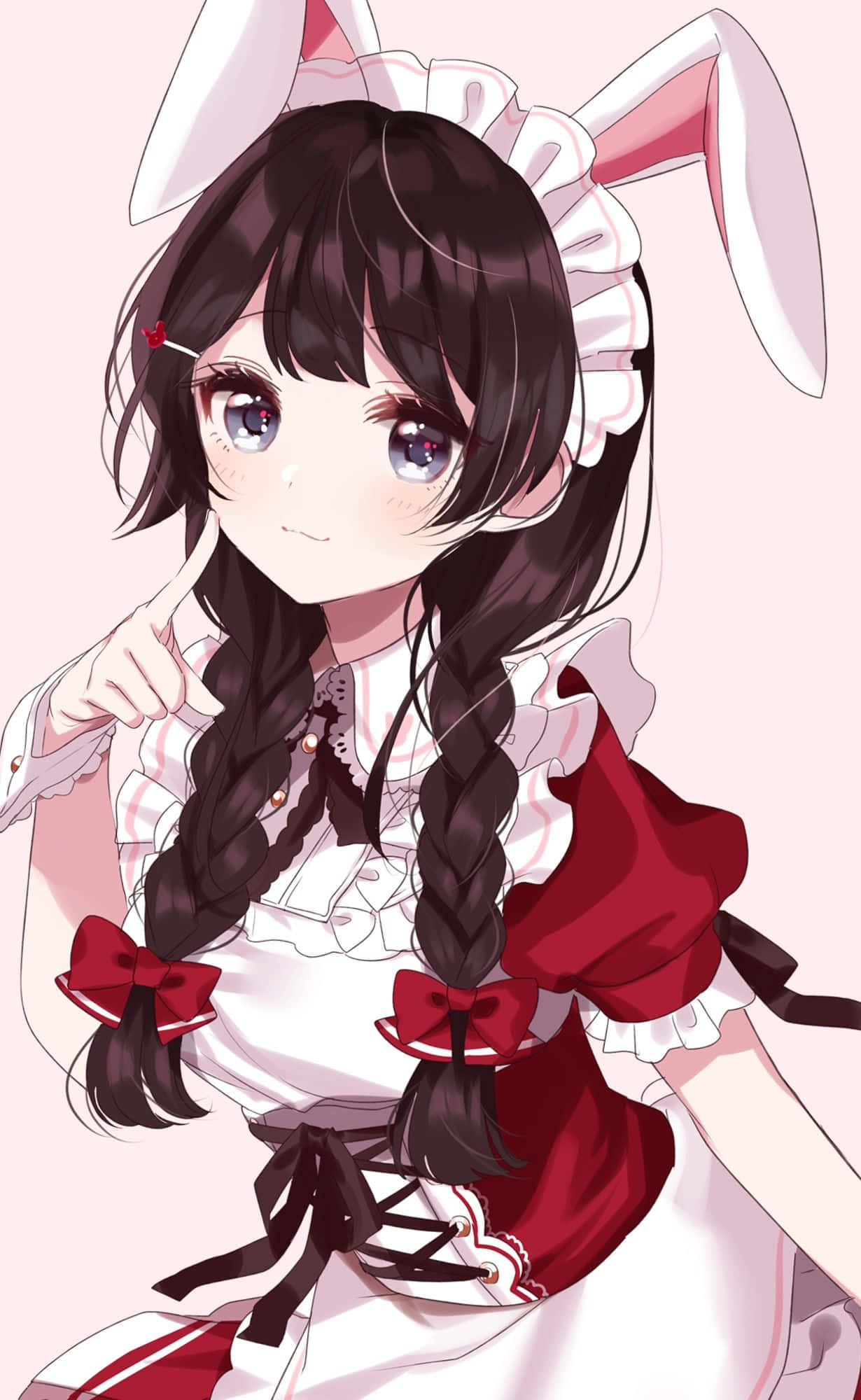 anime bunny girl, bunny ears, braided hair, Full HD Phone Wallpaper