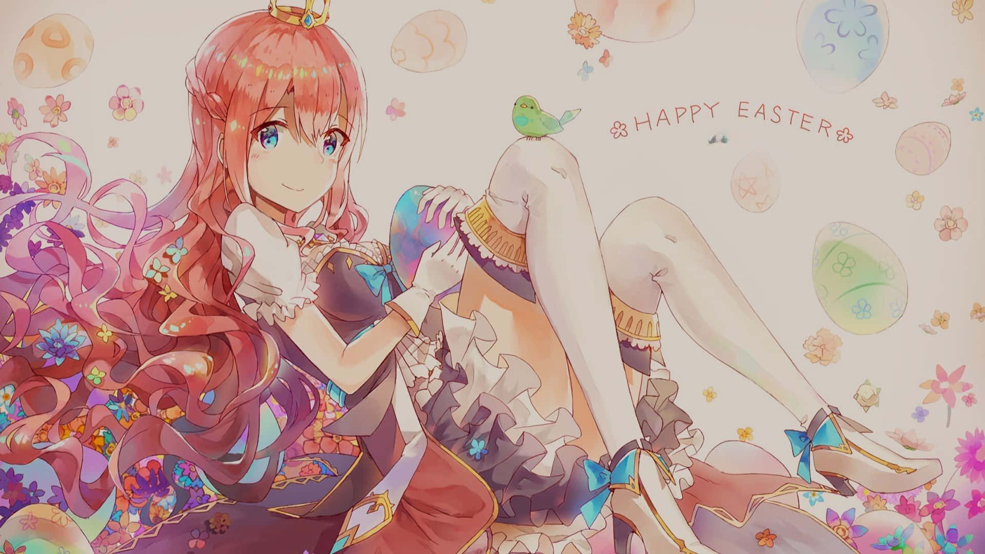 Anime Easter, pink hair, crown, Full HD Desktop Wallpaper