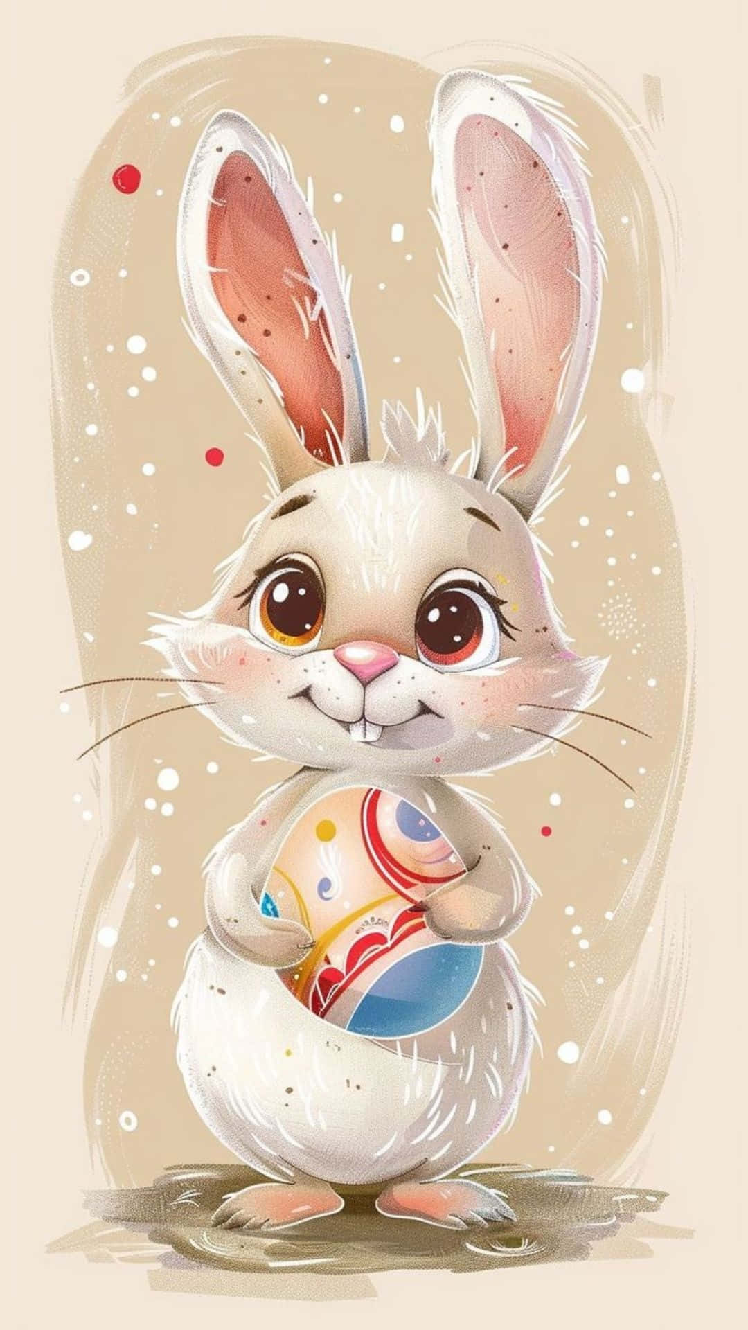 cute anime easter bunny, white bunny, big brown eyes, Full HD Phone Wallpaper