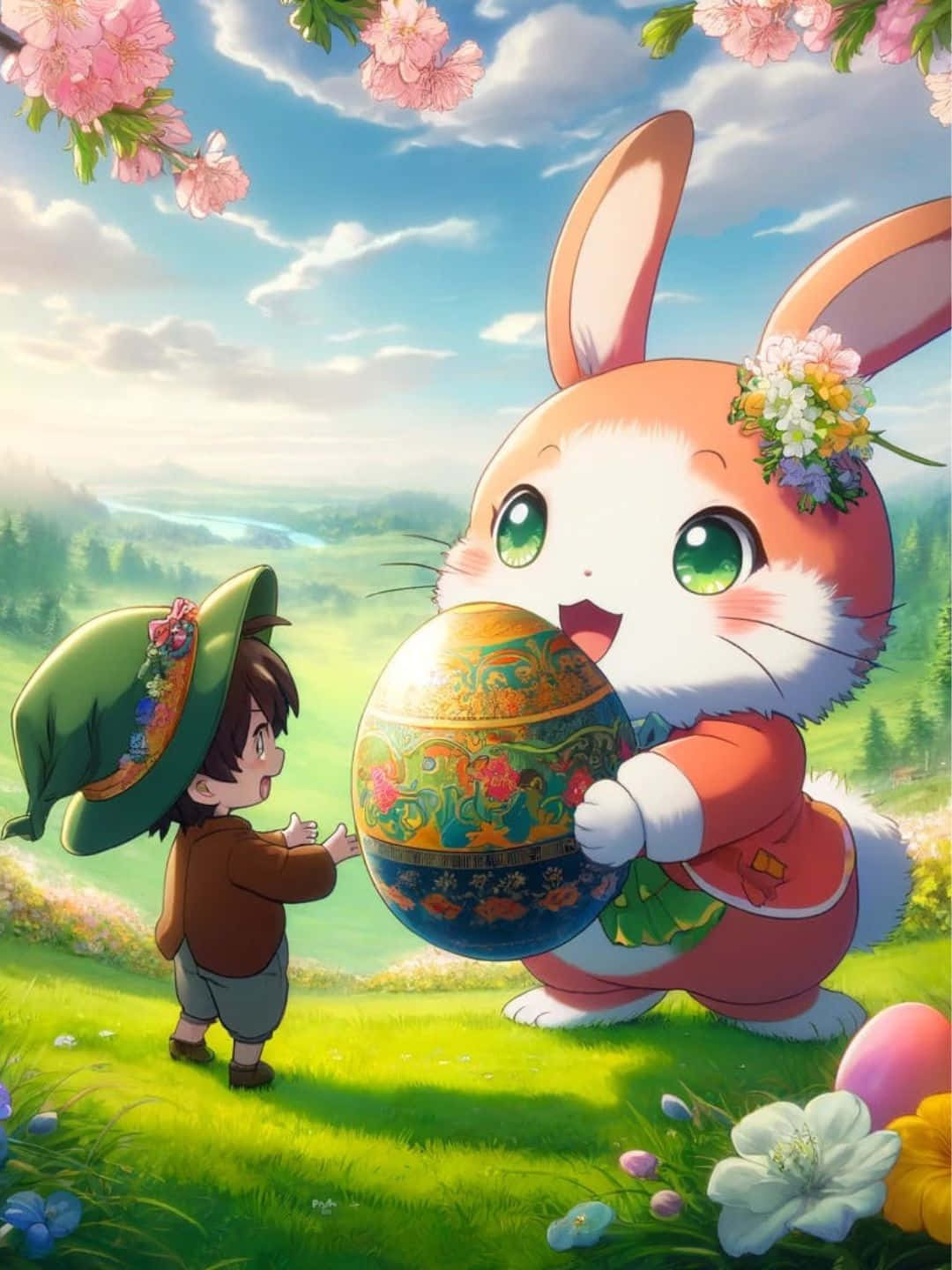 Anime Easter Bunny, child, red outfit, HD Phone Wallpaper