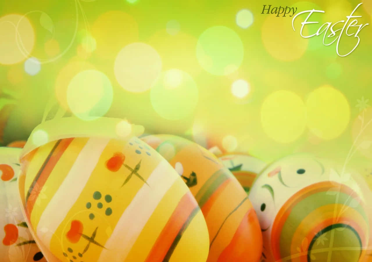 Anime Easter Eggs Celebration, Happy Easter, glowing green bokeh background, HD Desktop Wallpaper