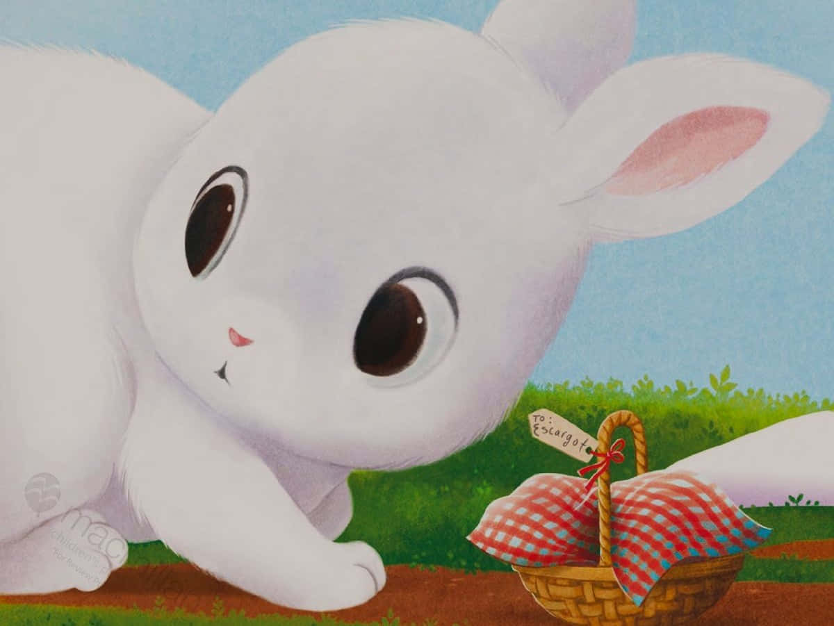 Anime Easter, fluffy white bunny, big brown eyes, SD Desktop Wallpaper
