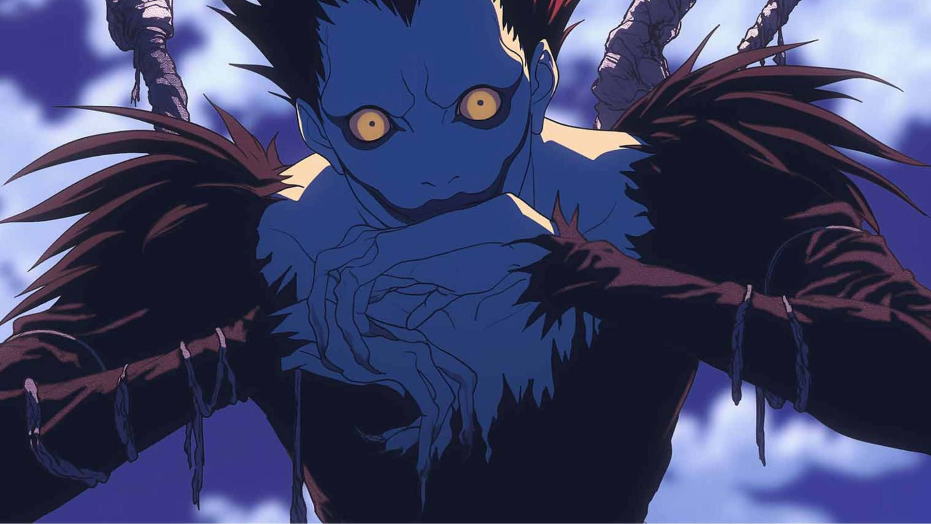 Anime Evil, blue-skinned, glowing yellow eyes, Full HD Desktop Wallpaper