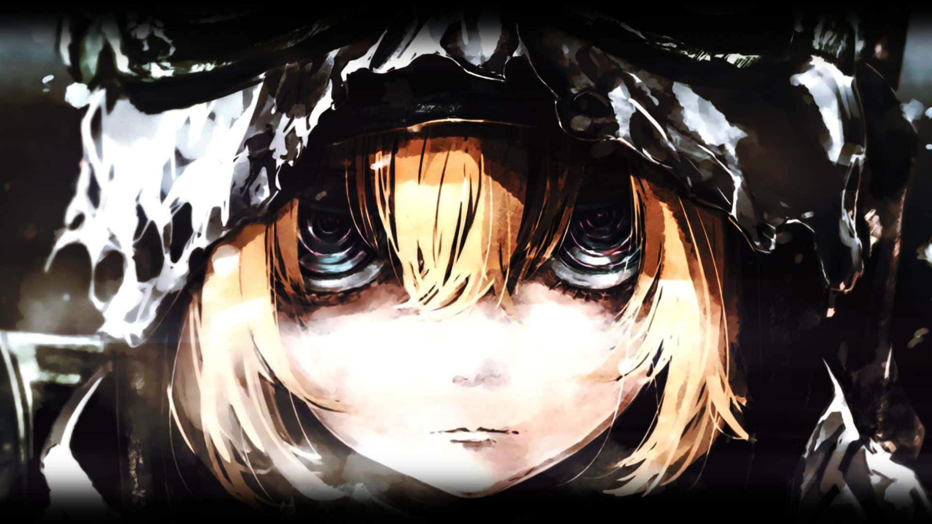 golden hair, dark eyes, cracked black helmet, Full HD Desktop Wallpaper