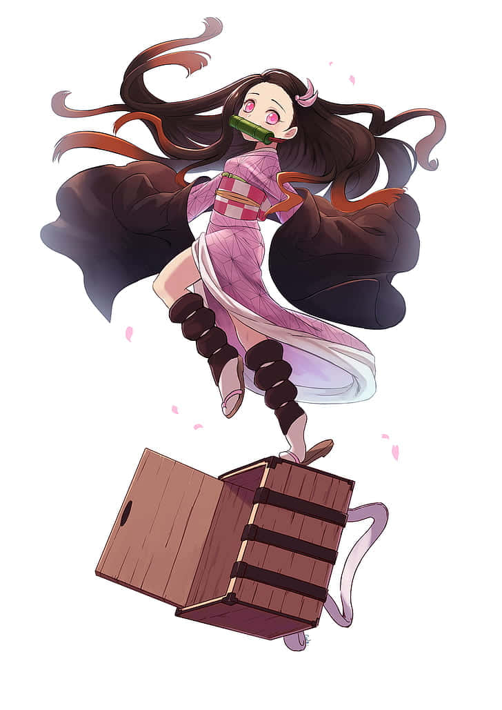 anime girl, pink kimono, cucumber, SD Phone Wallpaper