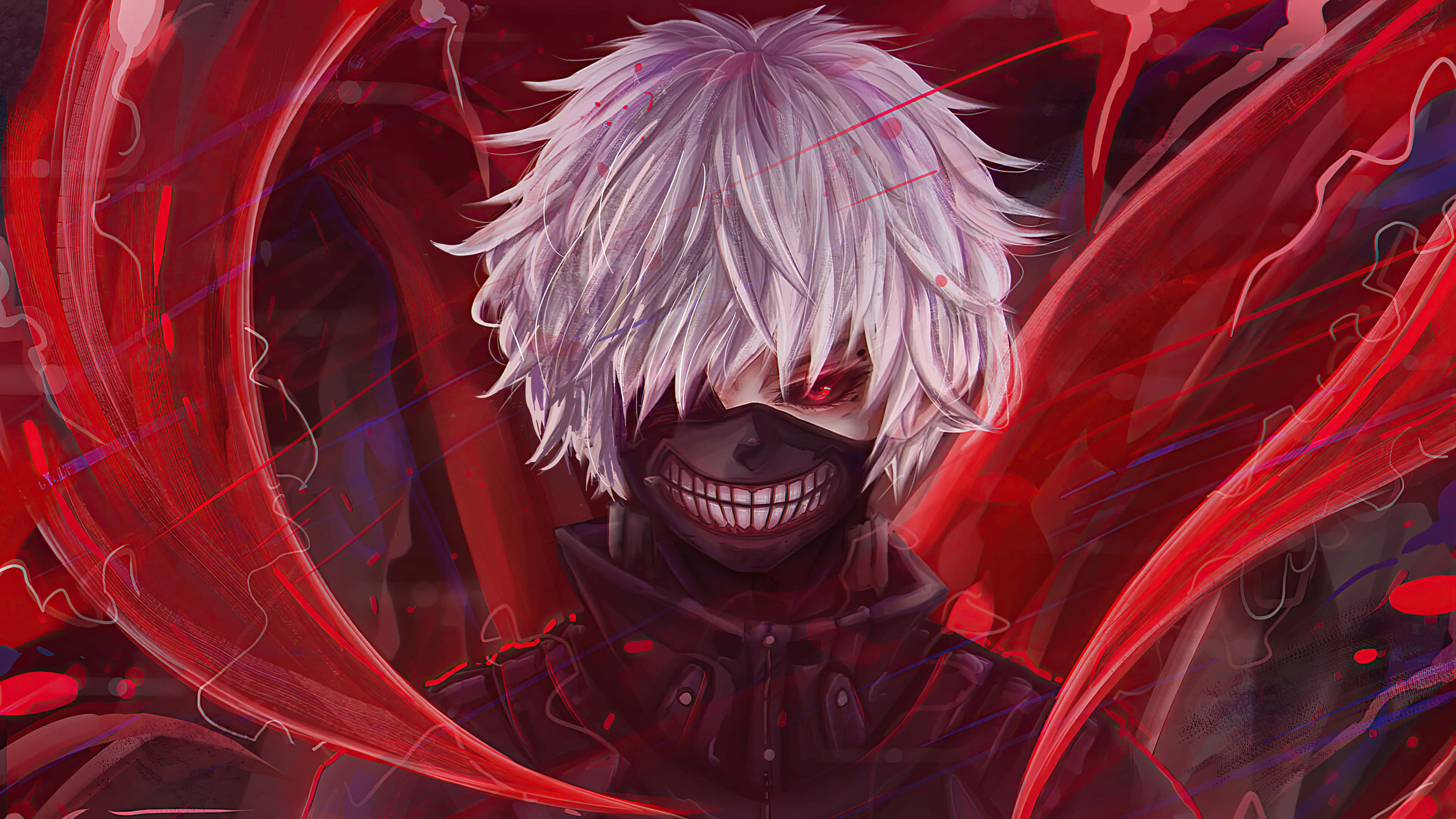 Anime Fanart, white hair, wide grin, 4K Desktop Wallpaper
