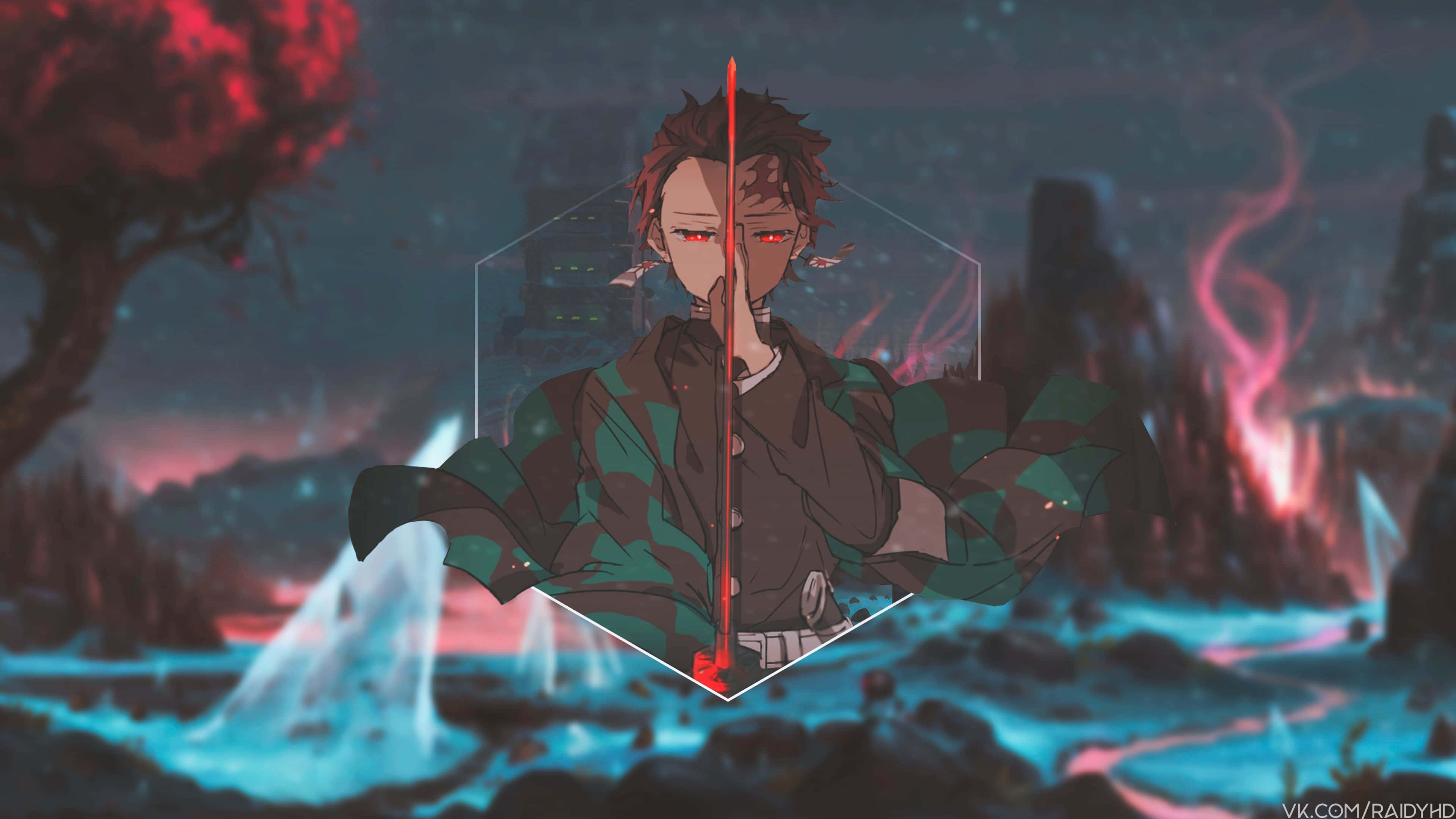 anime girl, unusual pink hair, red-eyed anime warrior, 4K Desktop Wallpaper