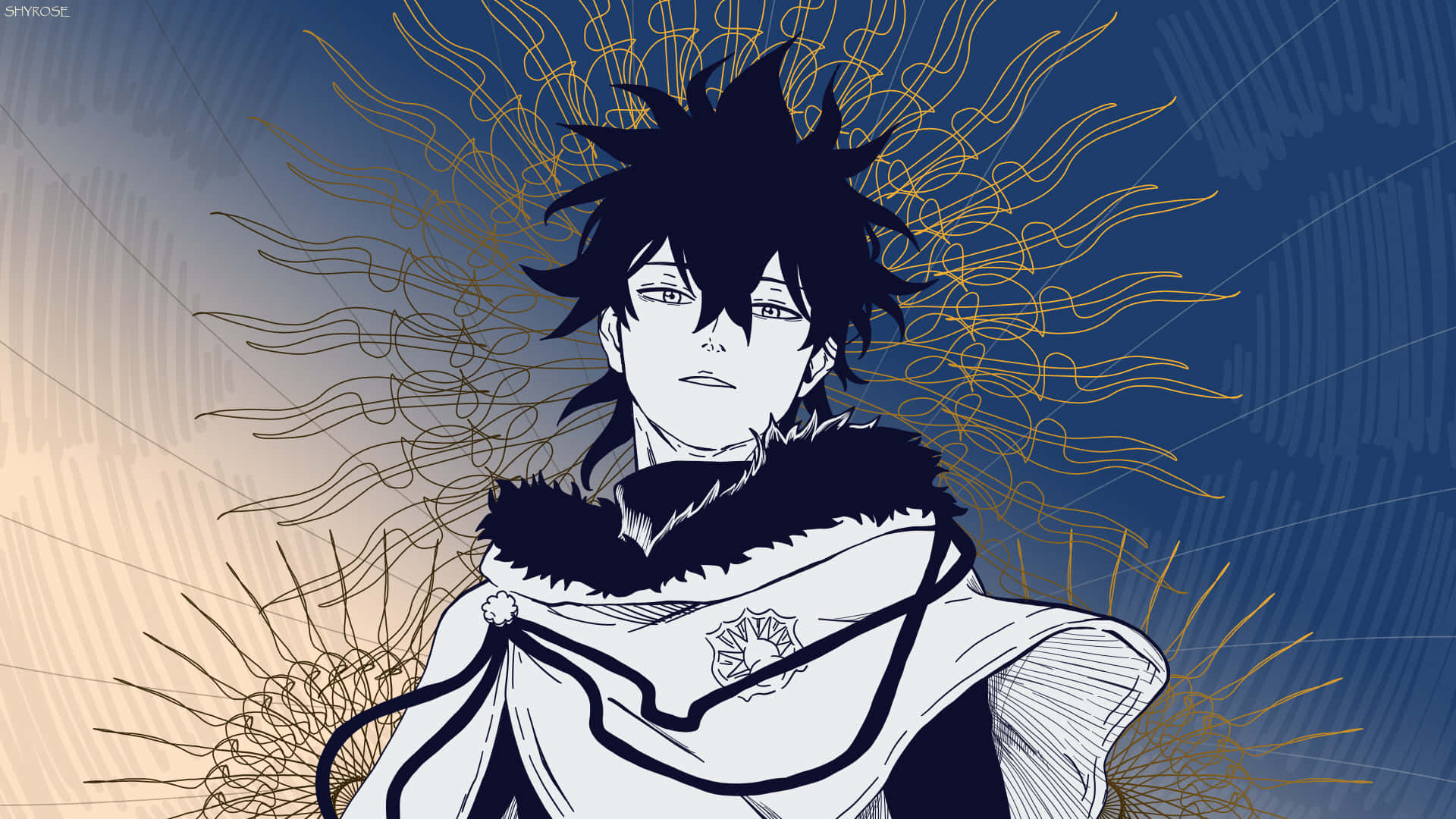 anime character, spiky black hair, fur-lined cloak, Full HD Desktop Wallpaper