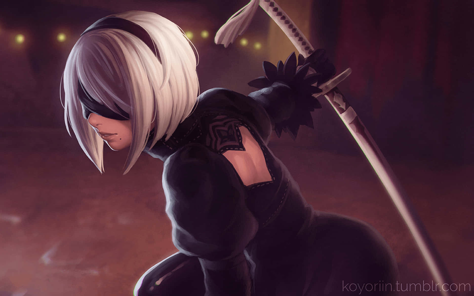 cyberpunk anime warrior, white bob hair, black blindfold, Full HD Desktop Wallpaper