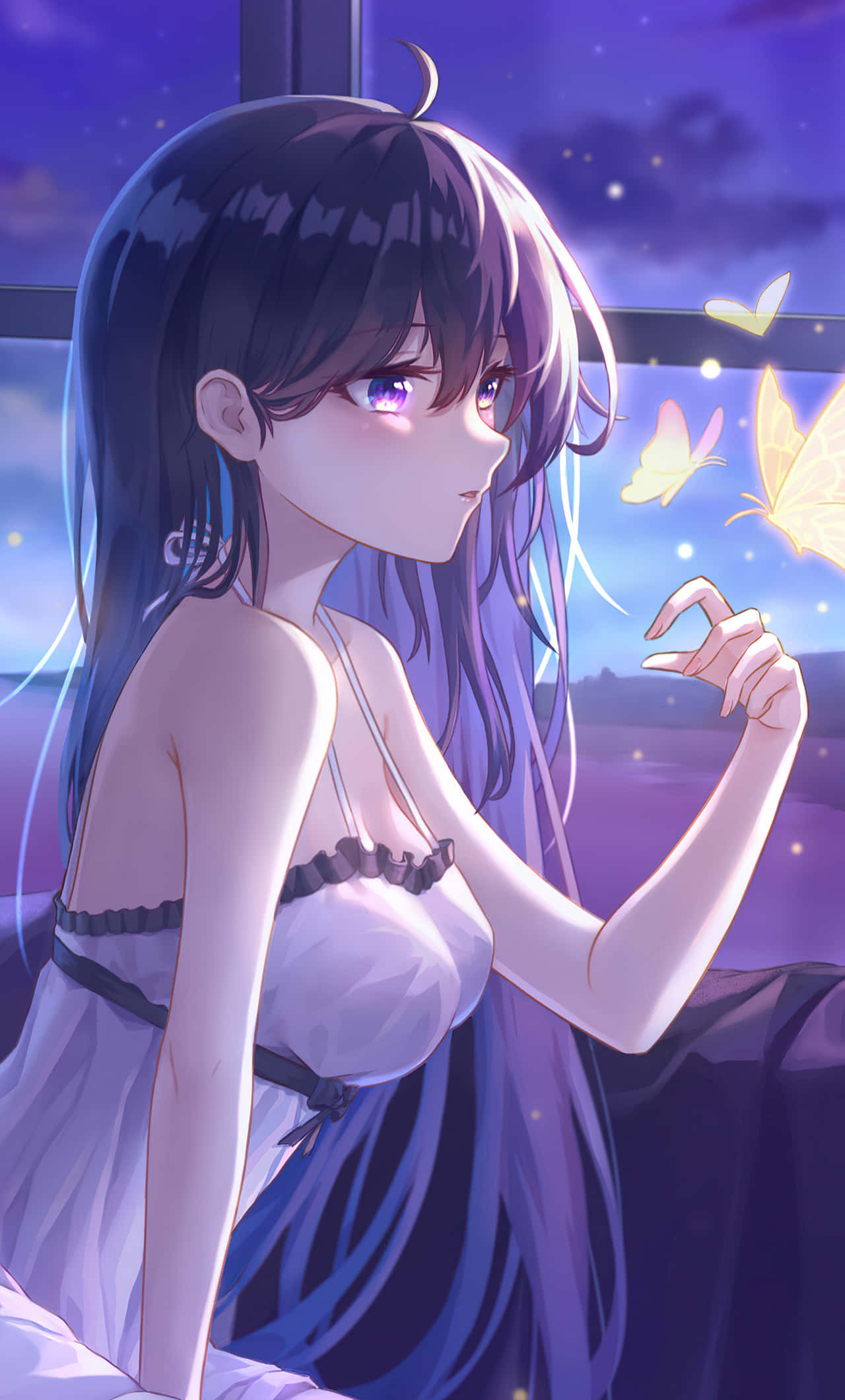 Anime characters, purple eyes, dark hair, Full HD Phone Wallpaper
