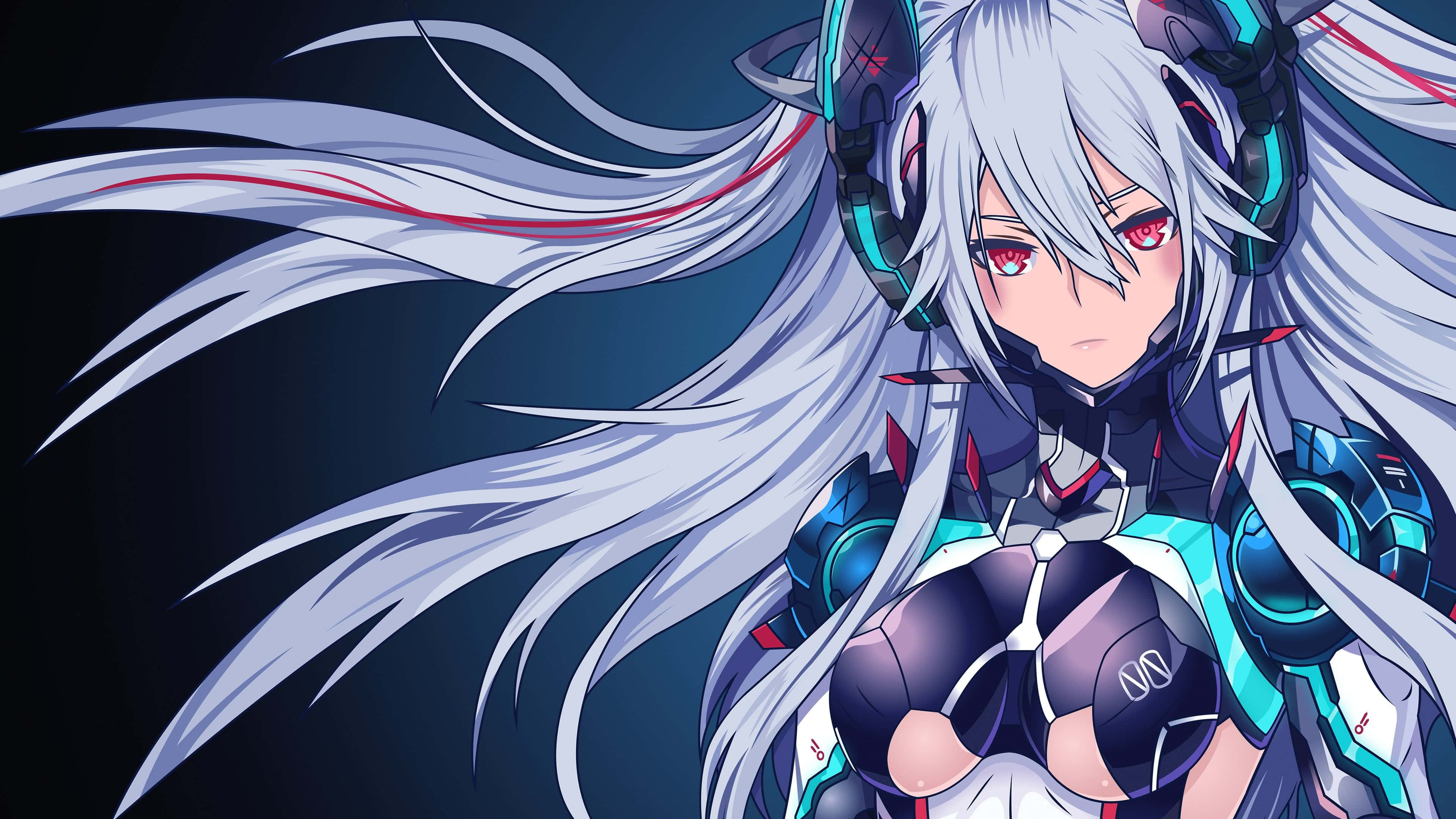 cyberpunk anime girl, silver hair, red eyes, 4K Desktop Wallpaper