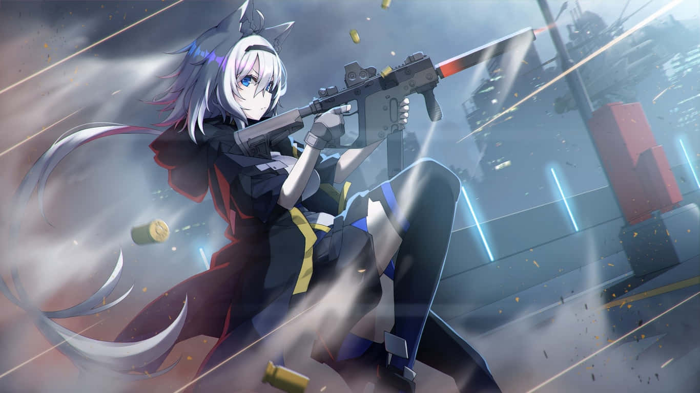 silver-haired anime girl, cat ears, rifle, HD Desktop Wallpaper