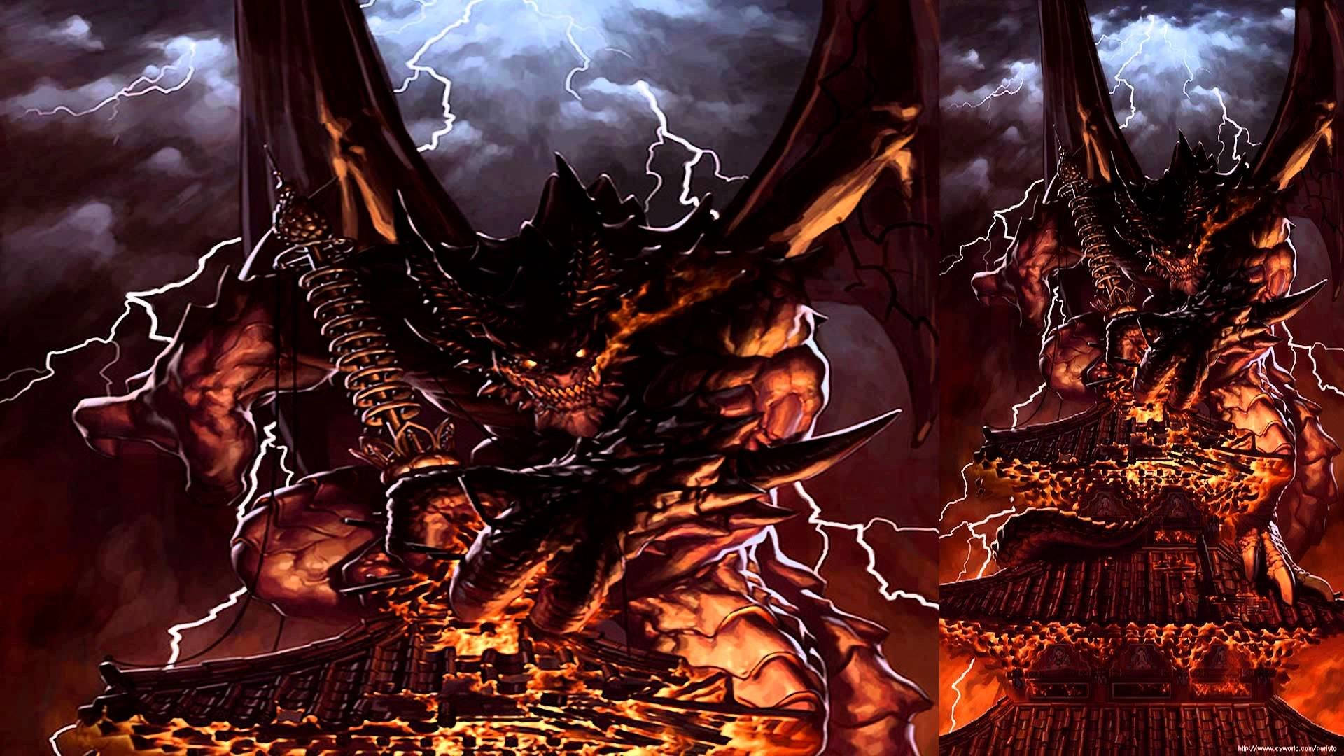 Anime Fight, demon, demonic dragon, Full HD Desktop Wallpaper