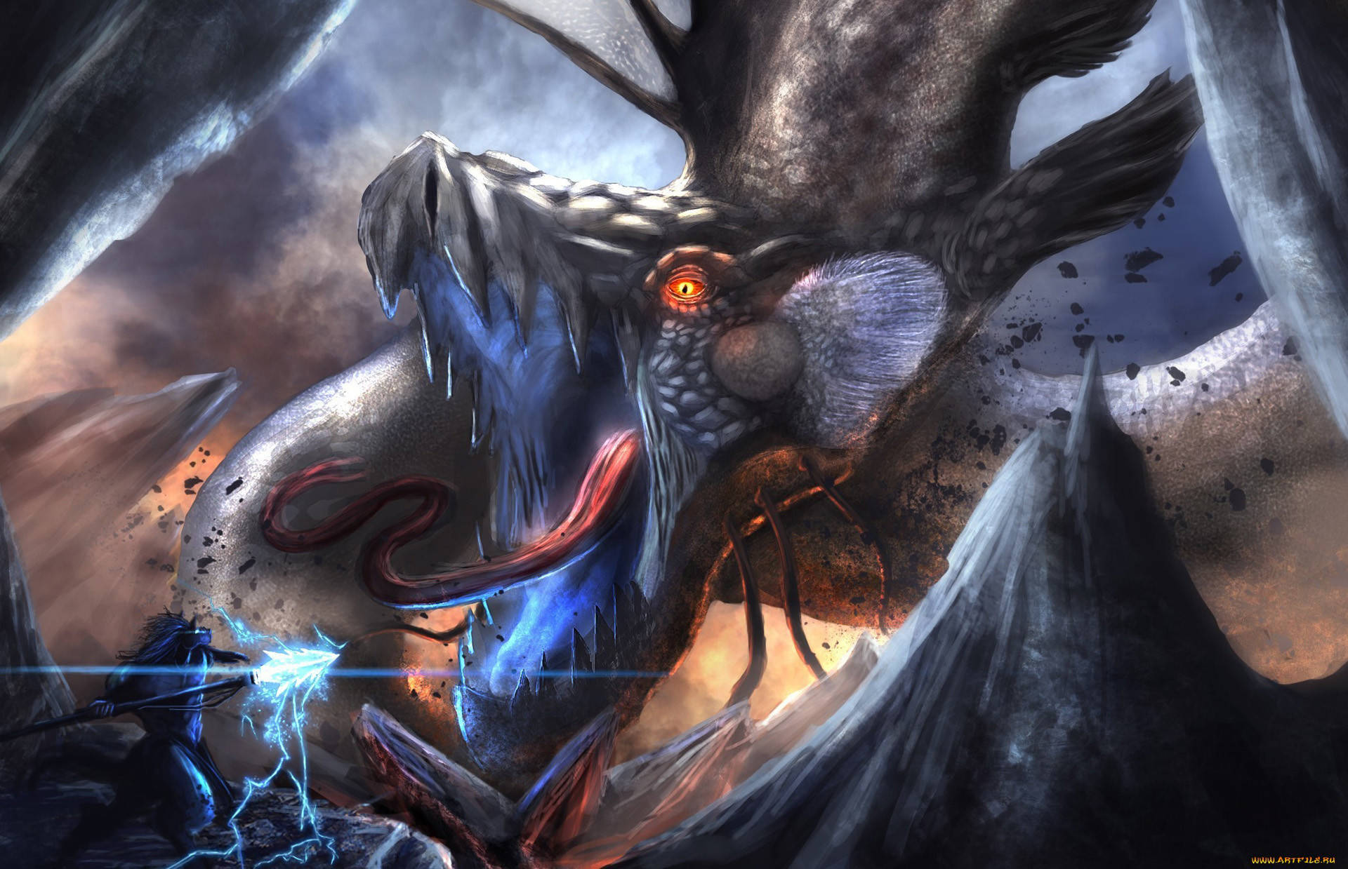 Anime Fight, wizard, dragon, Full HD Desktop Wallpaper