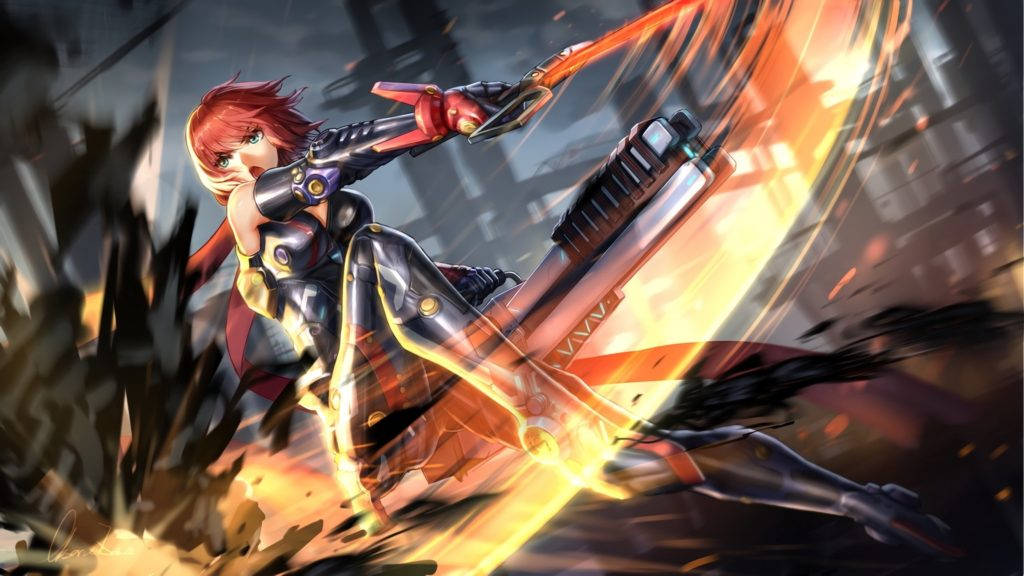 Anime Fight, evil genome, red-haired anime warrior, SD Desktop Wallpaper