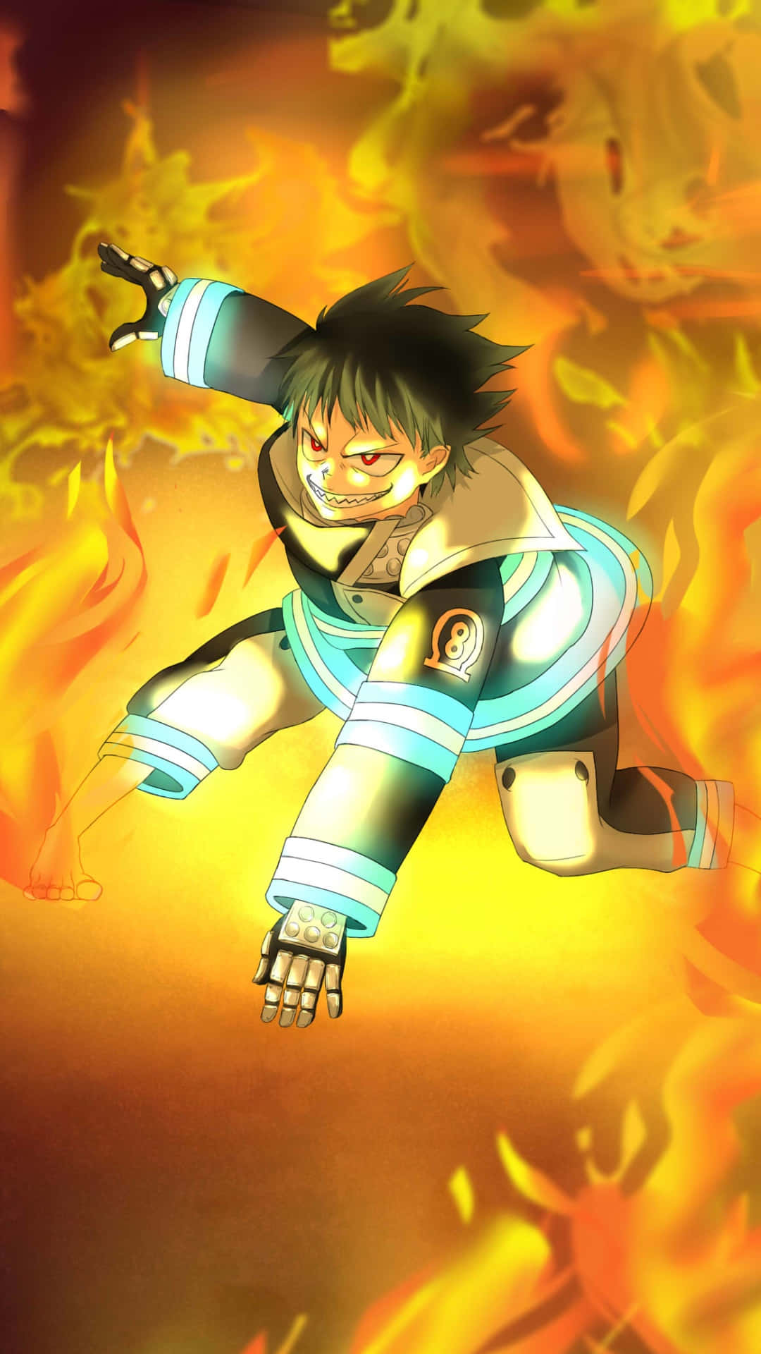 Anime Fire, fiery anime character, glowing eyes, Full HD Phone Wallpaper