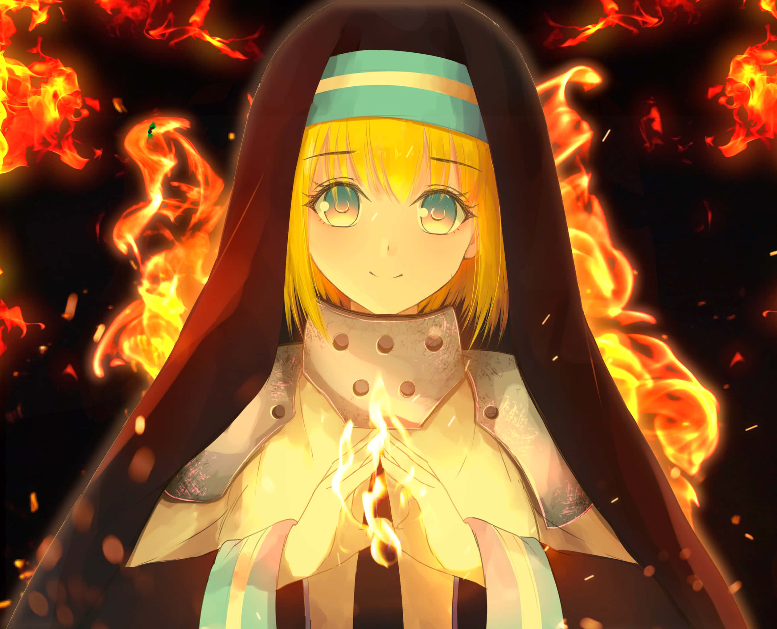 Anime Fire, anime girl, hooded robe, Full HD Desktop Wallpaper
