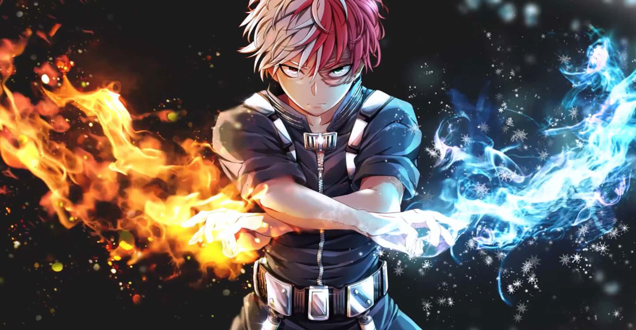 Anime Fire, red and white hair, fiery orange flames, Full HD Desktop Wallpaper