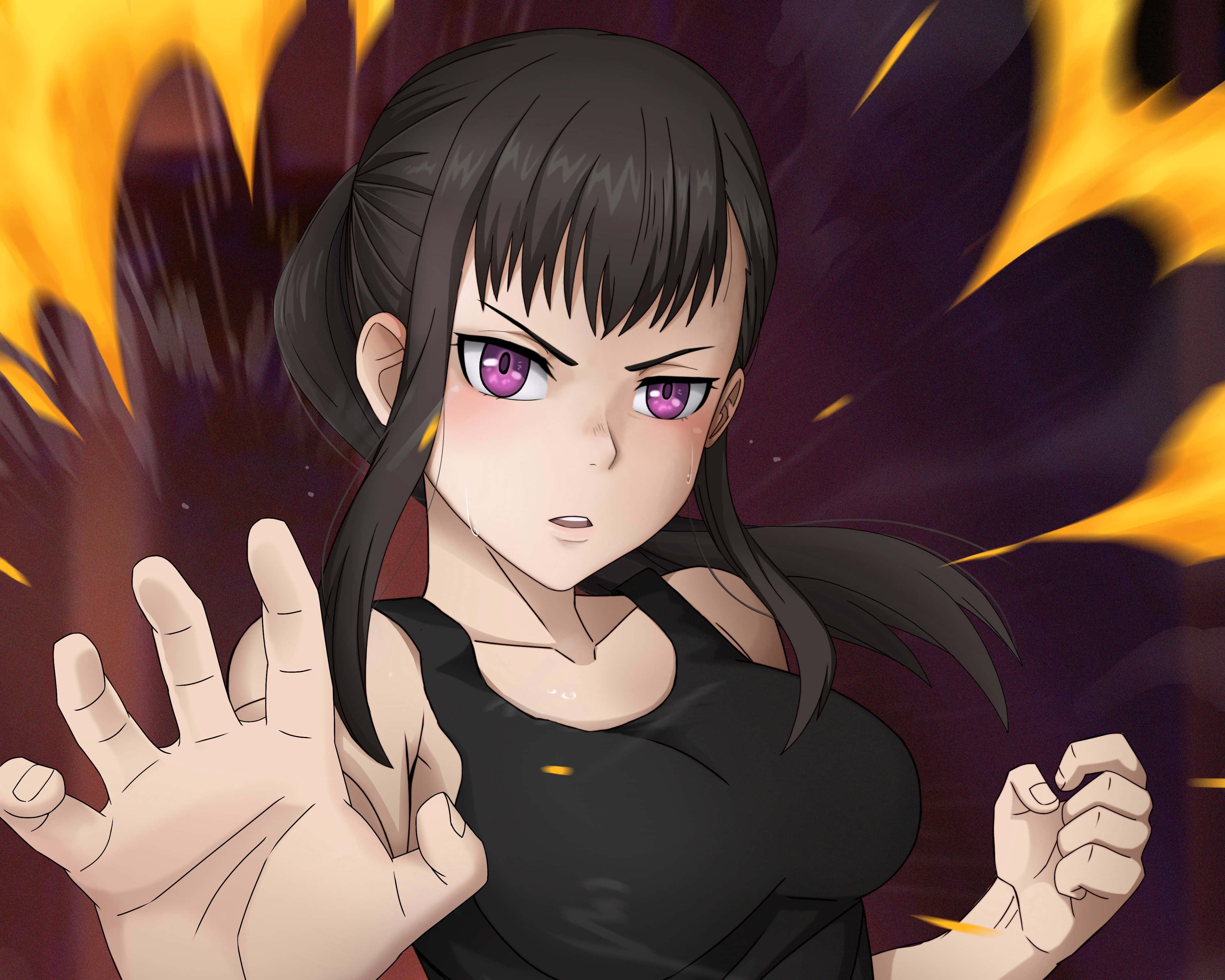 Anime Girl, purple eyes, black hair, 4K Desktop Wallpaper