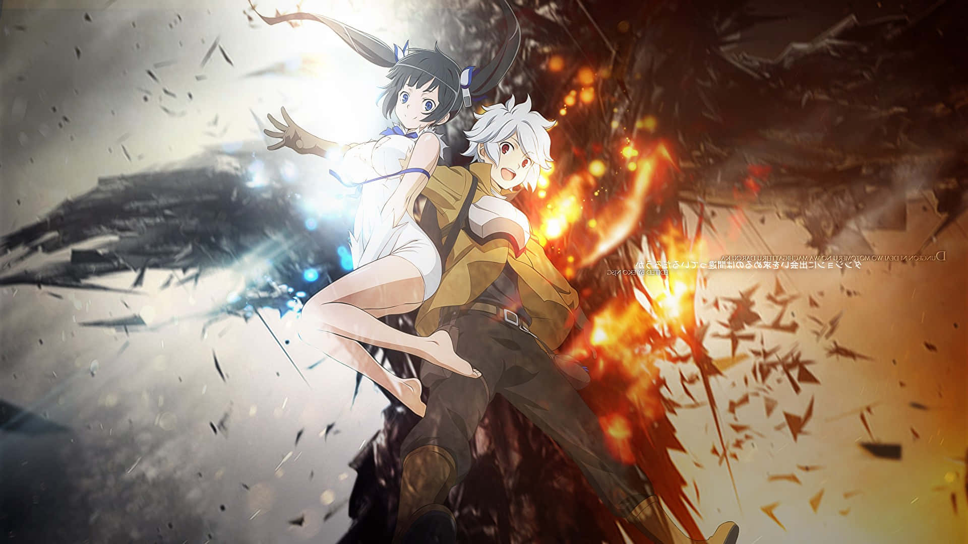 Anime Fire, fiery battle, dark wings, Full HD Desktop Wallpaper