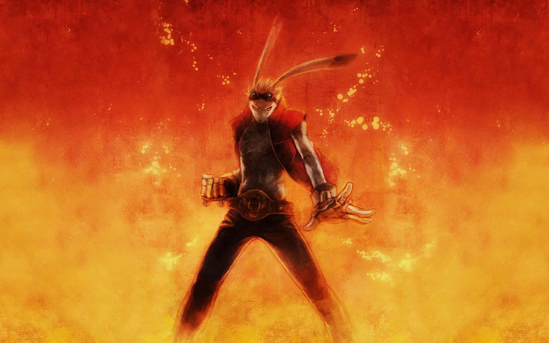 Anime Fire, rabbit-eared anime warrior, red and black, Full HD Desktop Wallpaper