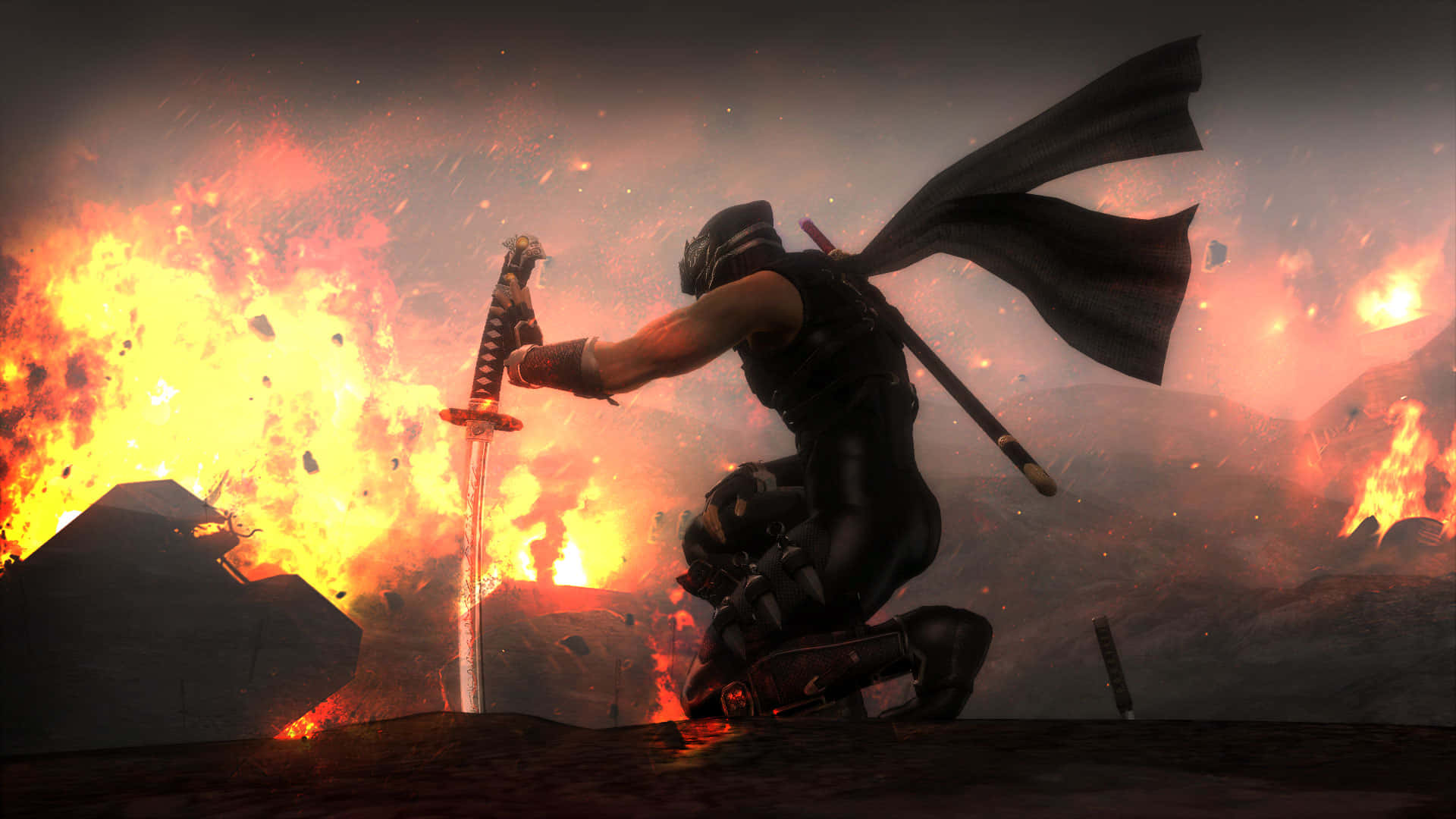 Anime Fire, ninja warrior, fiery battlefield, Full HD Desktop Wallpaper