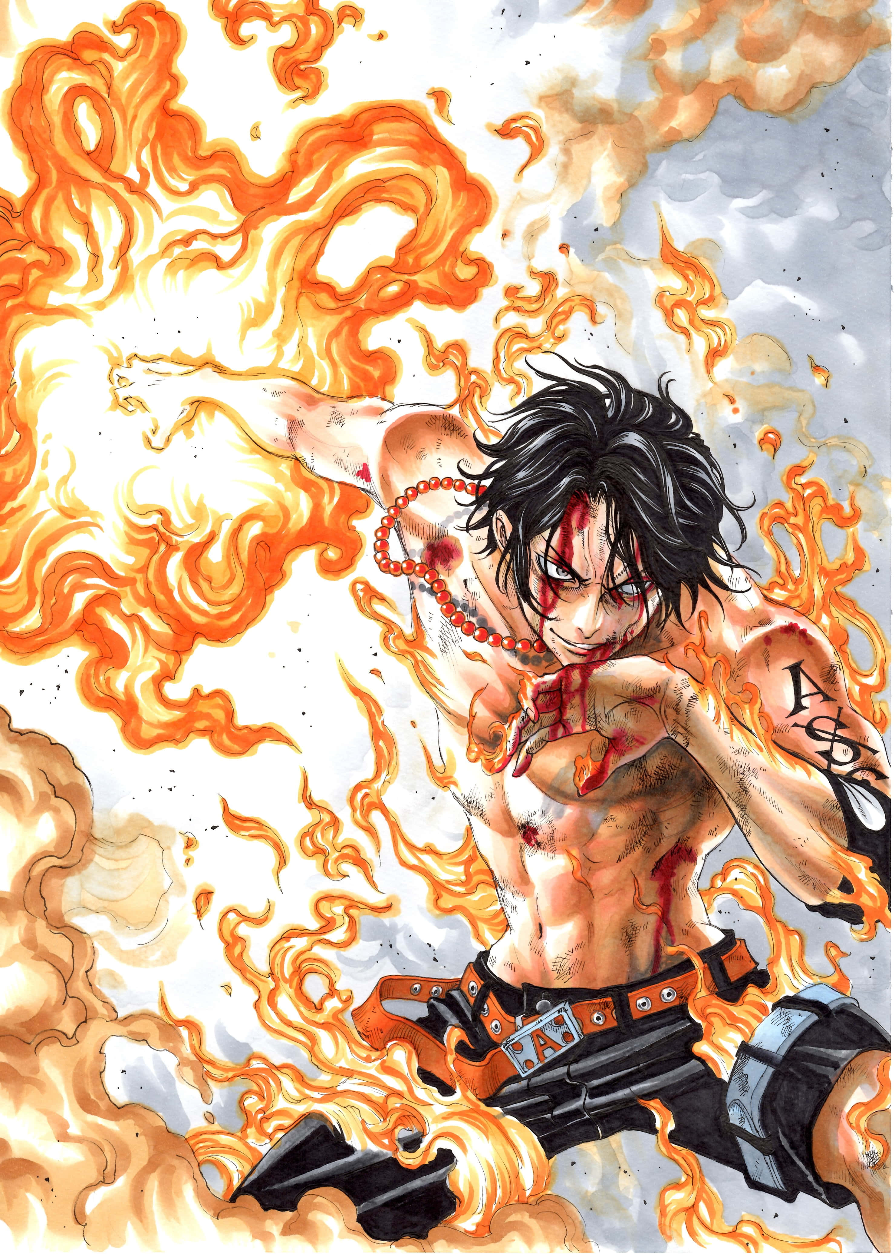 Anime Fire, anime warrior, black hair, 4K Phone Wallpaper