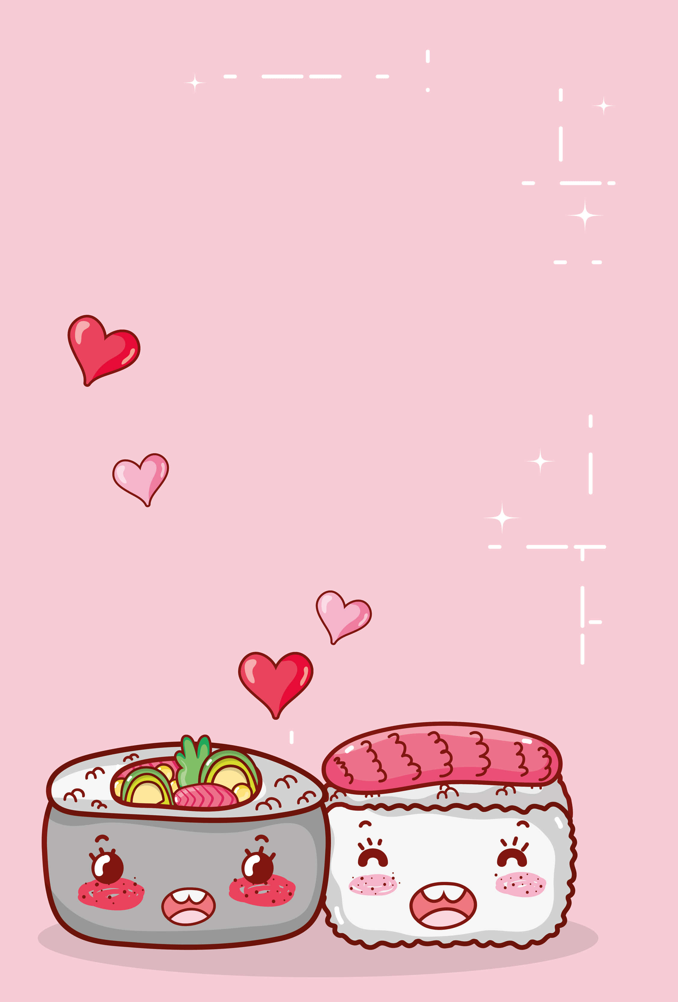 kawaii japanese food, cartoon sushi pieces, faces, 2K Phone Wallpaper