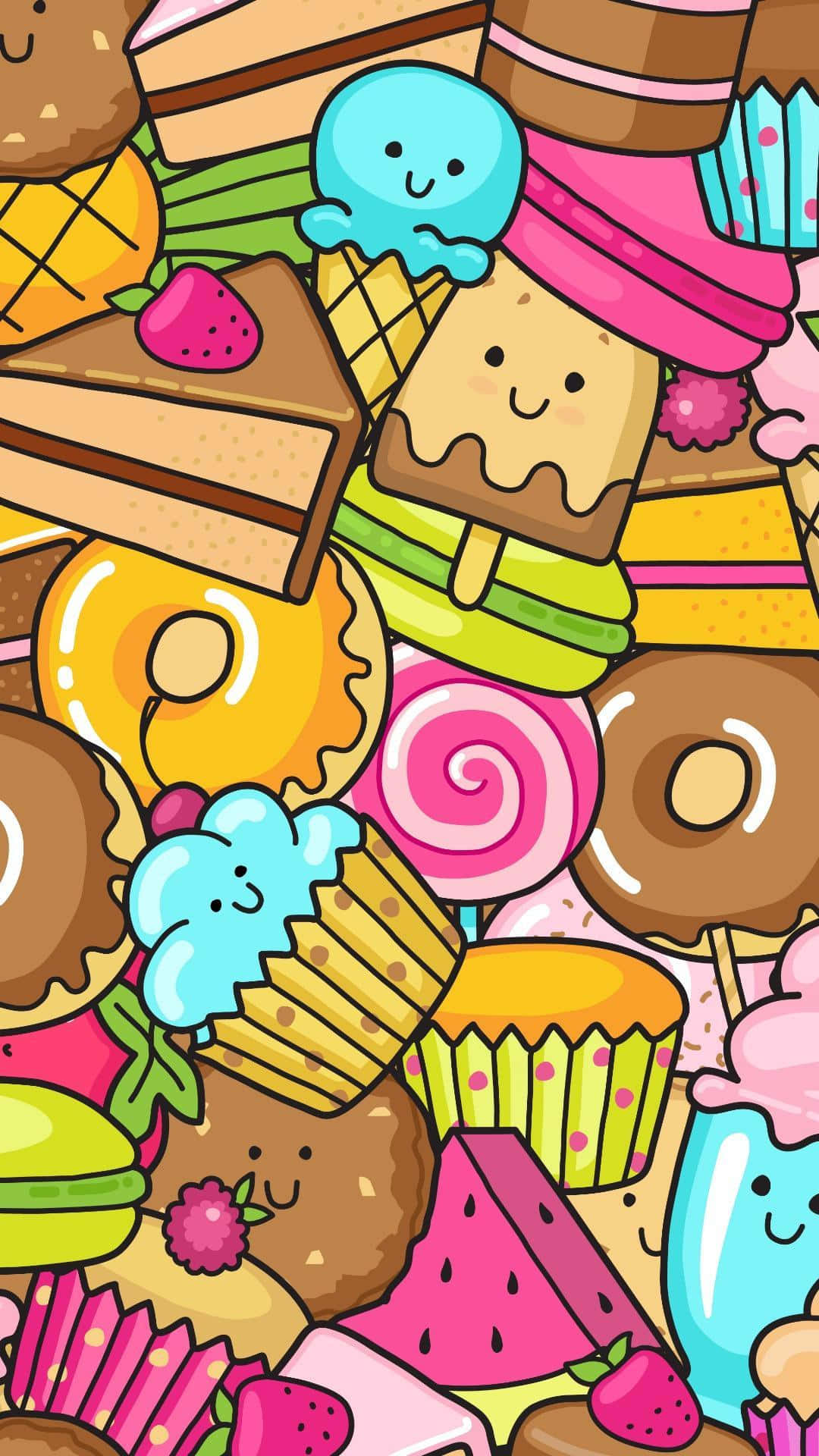 kawaii food, ice cream cupcakes, donuts, Full HD Phone Wallpaper