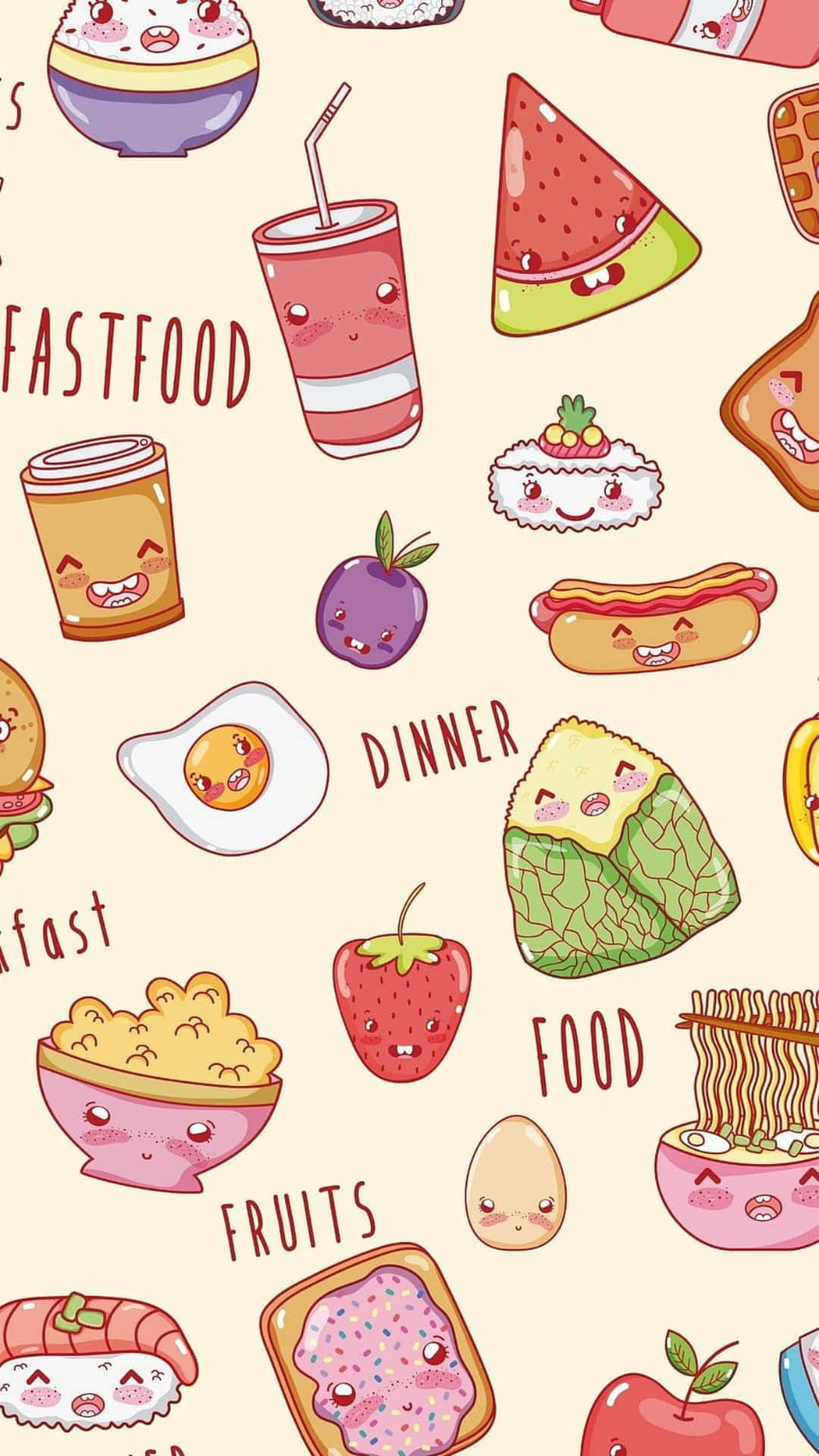 kawaii, Japanese food, beige background, Full HD Phone Wallpaper