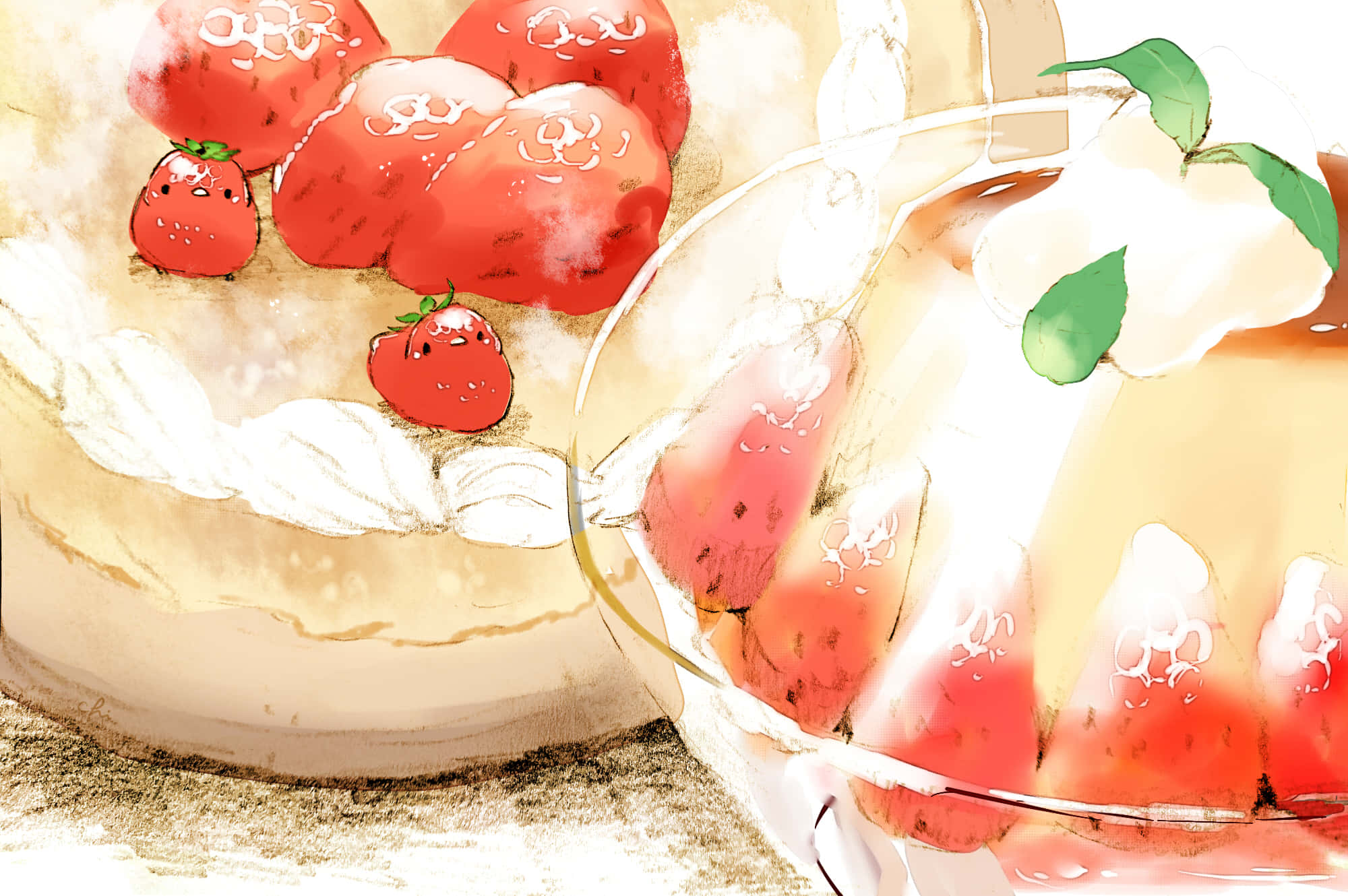 strawberry shortcake, strawberry drink, whipped cream, Full HD Desktop Wallpaper