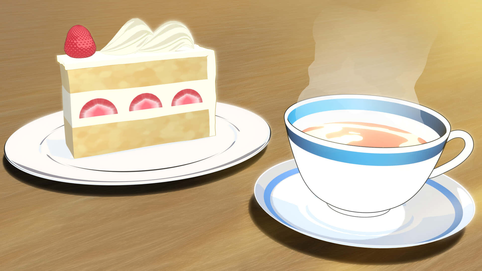strawberry shortcake, whipped cream, whole strawberry, Full HD Desktop Wallpaper