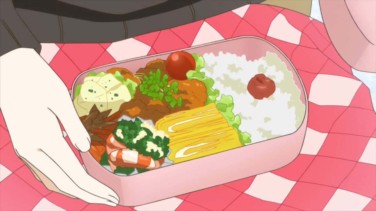pink bento box, rice meatballs, broccoli, HD Desktop Wallpaper